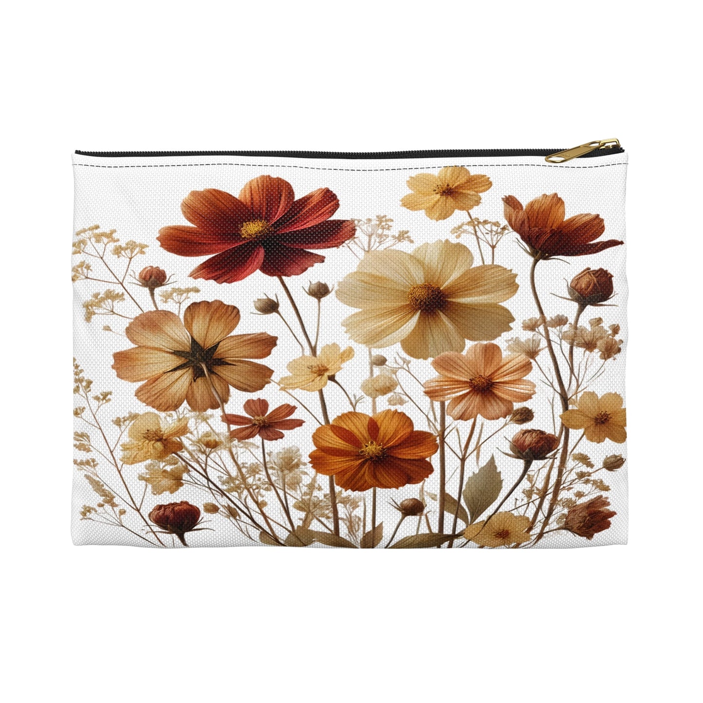 Pressed Wildflowers Accessory Pouch, Floral Makeup Bag, Botanical Zipper Pouch, Small Travel Organizer, Gift for Gardeners - Victory Thru Vision