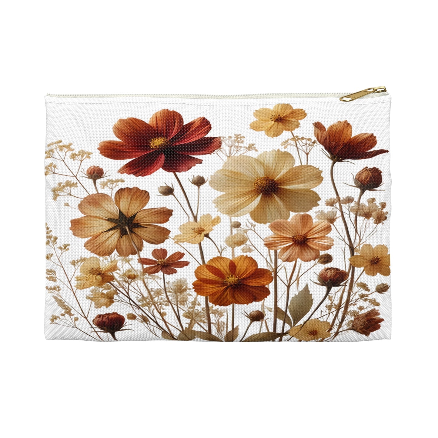 Pressed Wildflowers Accessory Pouch, Floral Makeup Bag, Botanical Zipper Pouch, Small Travel Organizer, Gift for Gardeners - Victory Thru Vision