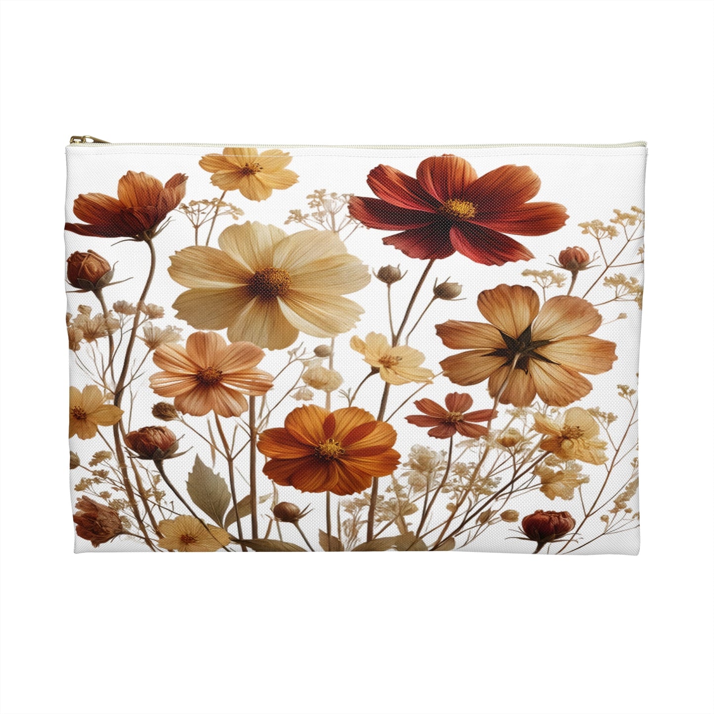 Pressed Wildflowers Accessory Pouch, Floral Makeup Bag, Botanical Zipper Pouch, Small Travel Organizer, Gift for Gardeners - Victory Thru Vision