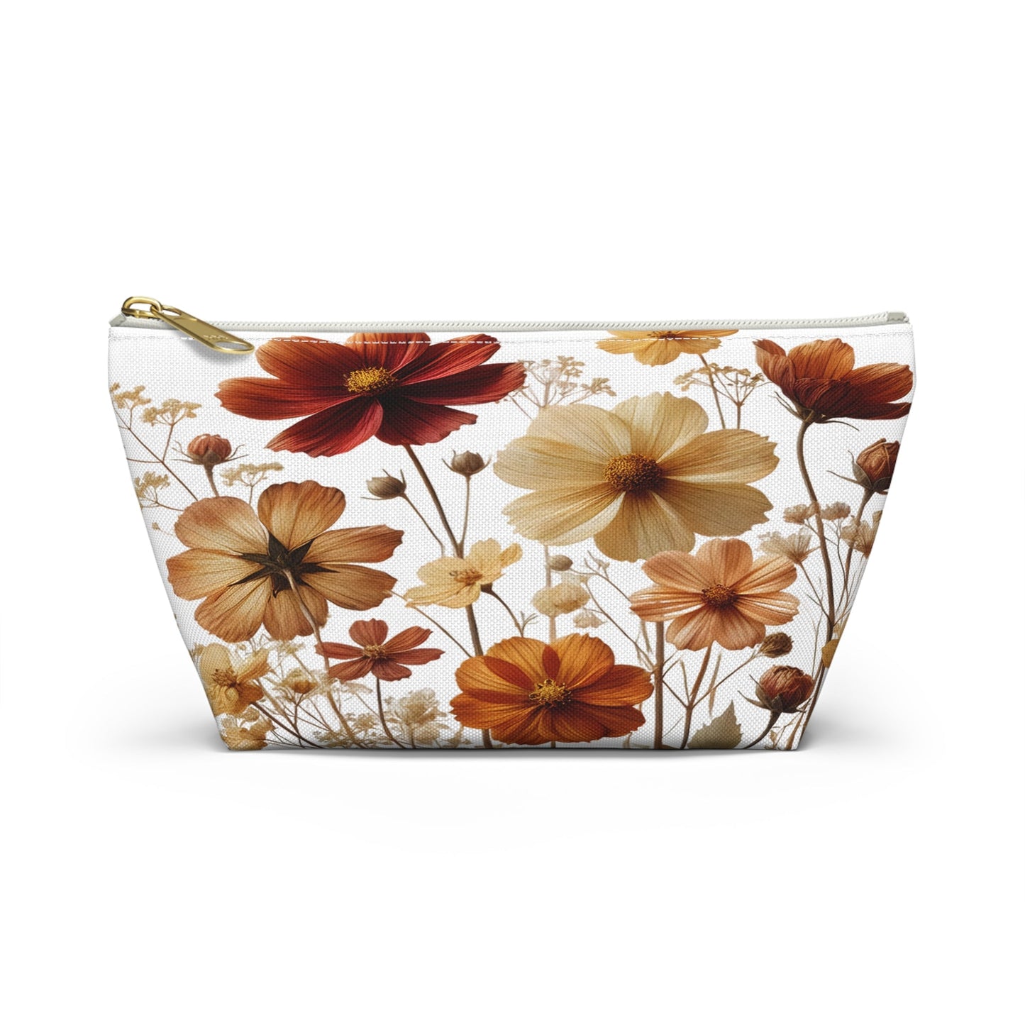 Pressed Wildflowers Design, Floral Makeup Bag, Botanical Toiletry Bag, Gift for Nature Lover, Accessory Pouch - Victory Thru Vision