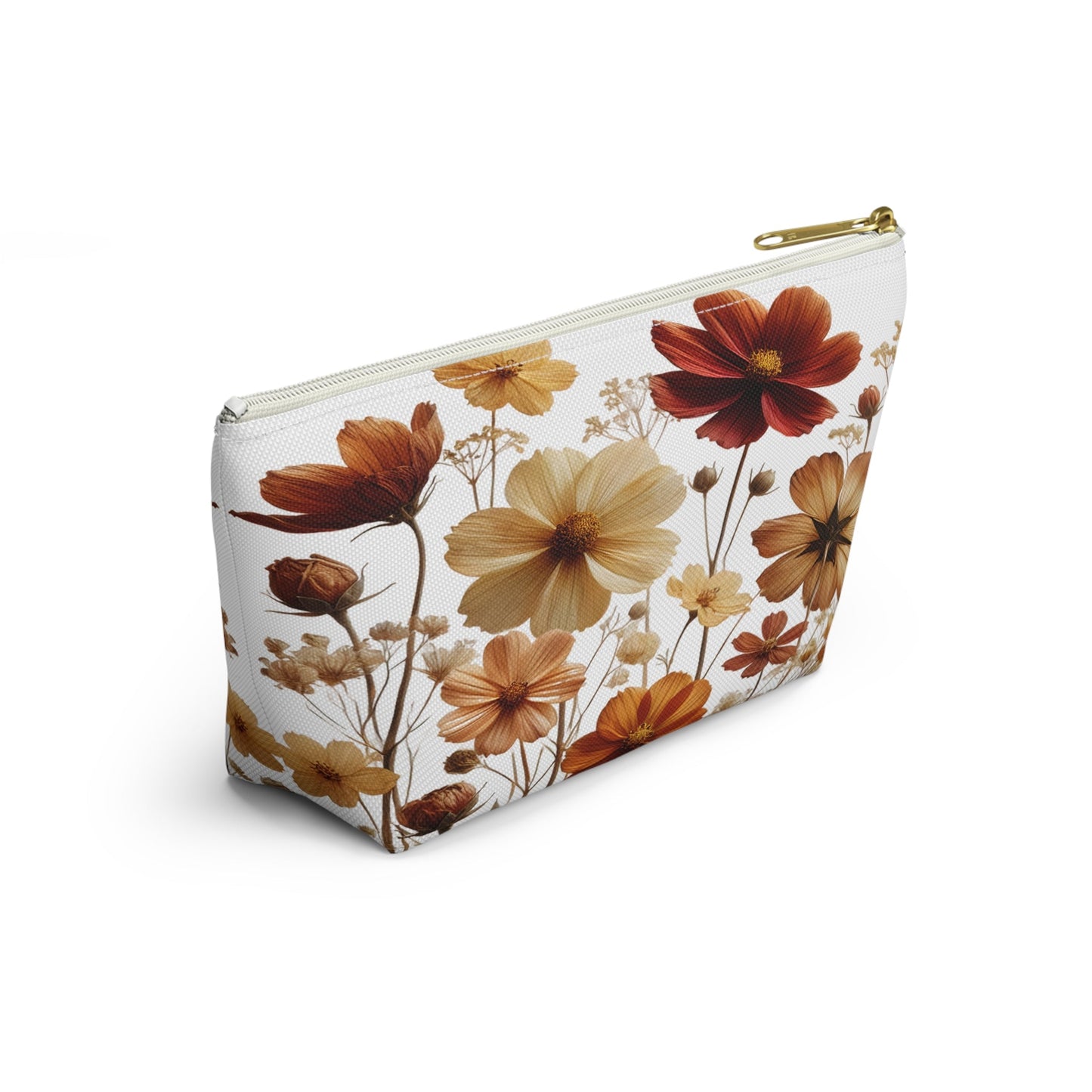 Pressed Wildflowers Design, Floral Makeup Bag, Botanical Toiletry Bag, Gift for Nature Lover, Accessory Pouch - Victory Thru Vision