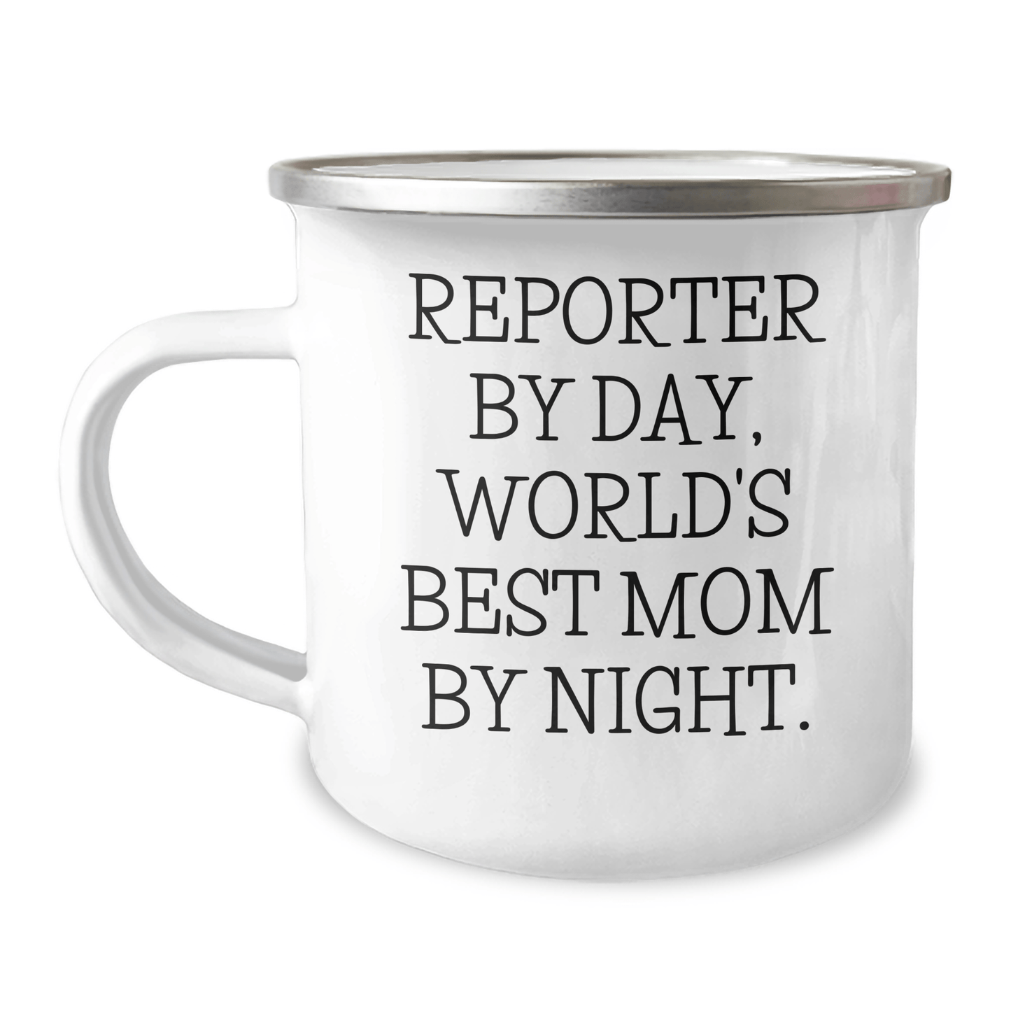 Reporter Gifts for Graduation, Funny World's Best Mom Camping Mug, 12 oz Stainless Steel with Enamel Finish, Gifts from Mom to Reporter, Gifts for Reporter - Victory Thru Vision