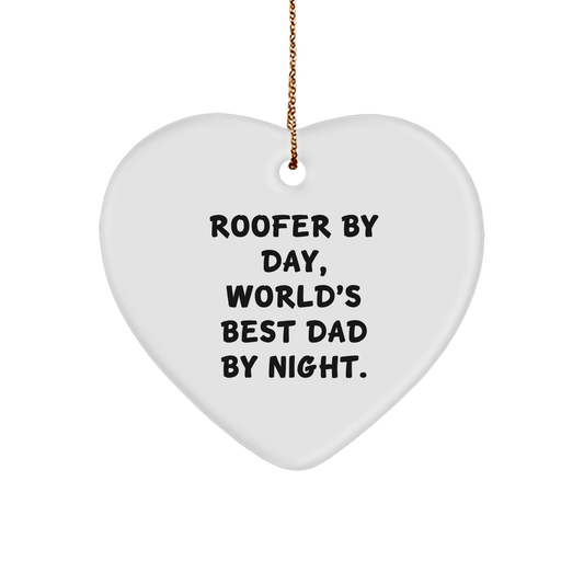 Roofer Gifts, Heart Ornament for Men - 'Roofer By Day, World's Best Dad By Night.' Quote - White Color, 2.75'' Tall - Gifts from Dad for Christmas - Victory Thru Vision