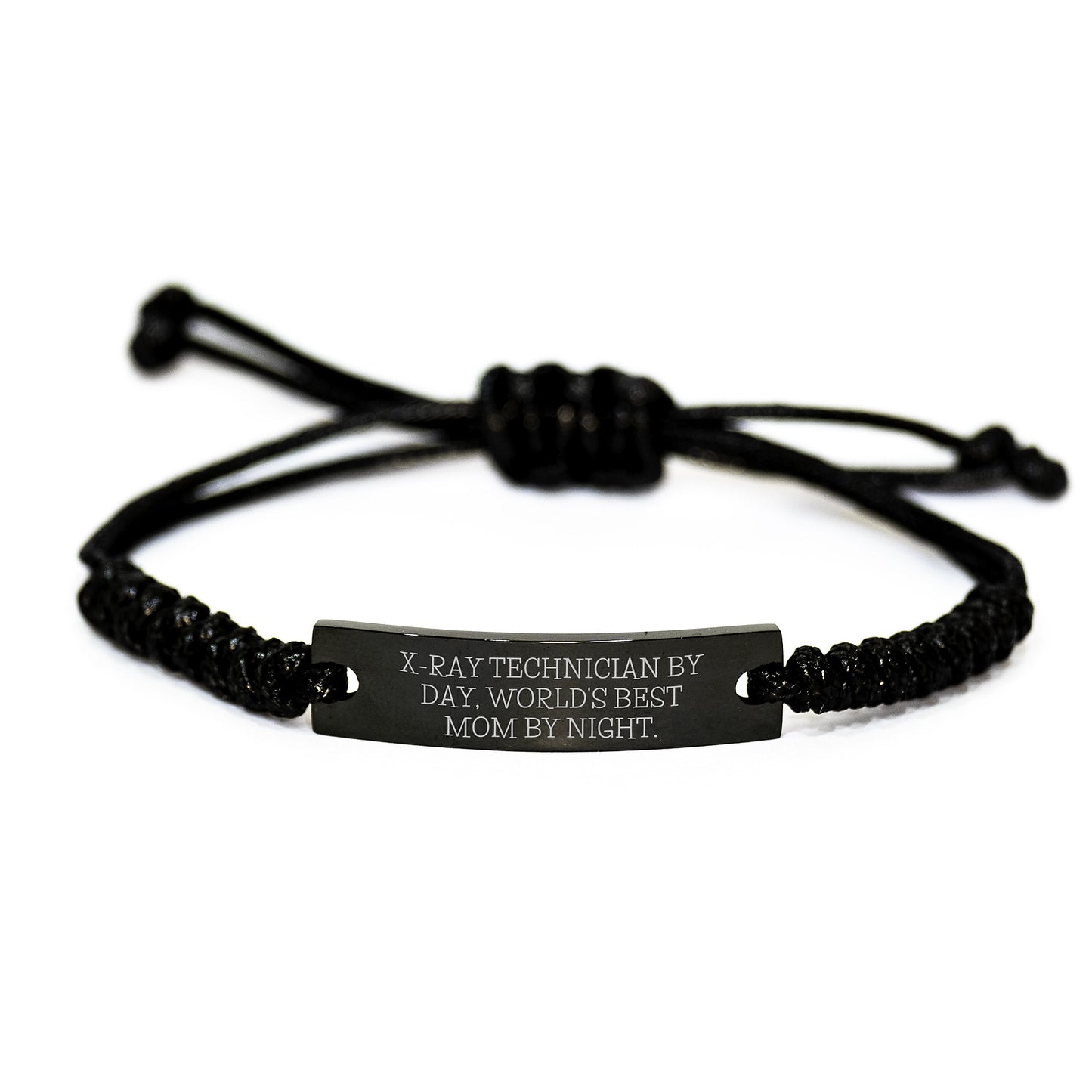 X-Ray Technician Gifts, World's Best Mom By Night Graduation Rope Bracelte, Adjustable Black Stainless Steel with Interlaced Rope, 'X-ray Technician By Day, World's Best Mom By Night' Quote - Image 1