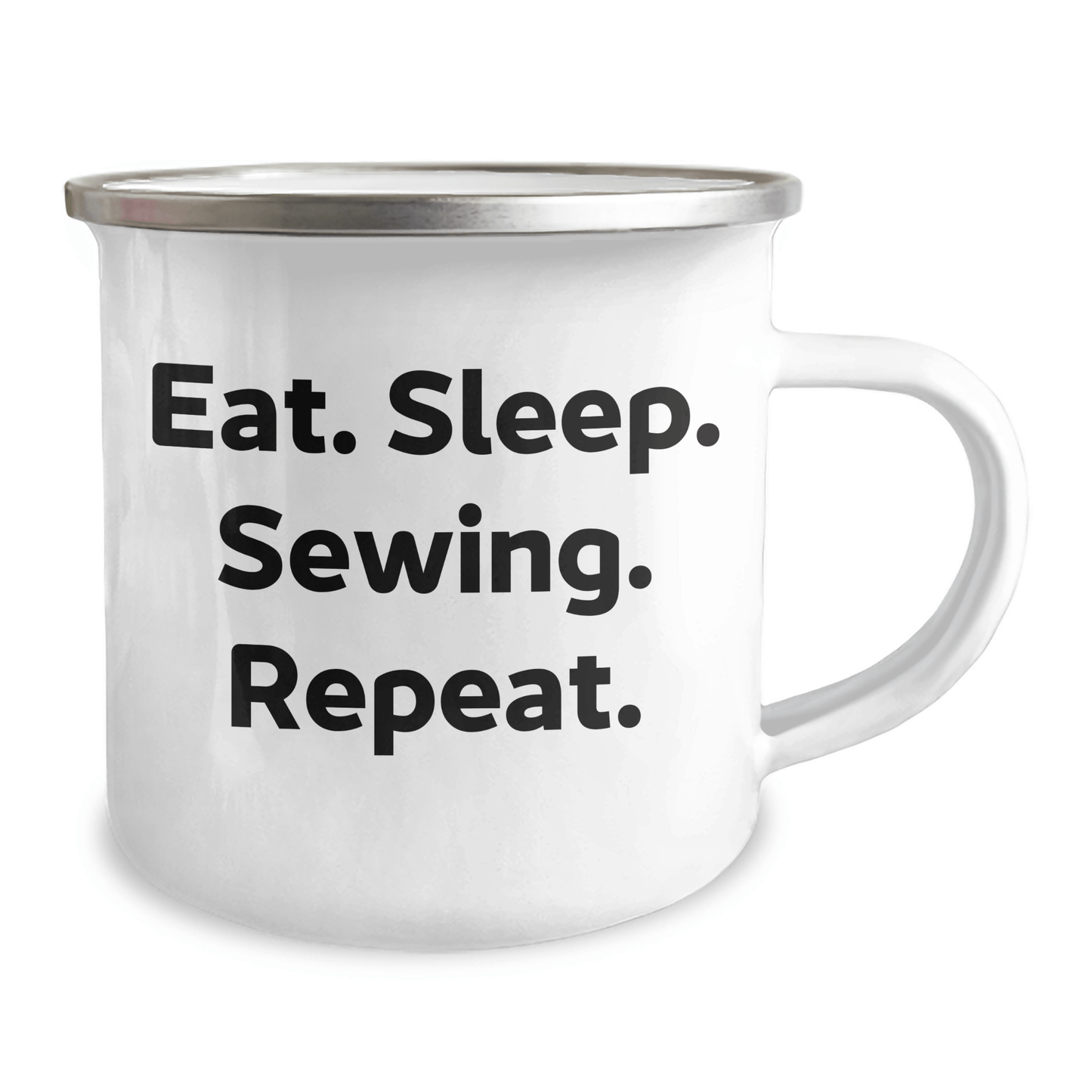 Sewing Enthusiasts Gifts from Family for Sewing Graduation - 'Eat. Sleep. Sewing. Repeat.' Funny Camping Mug - Victory Thru Vision