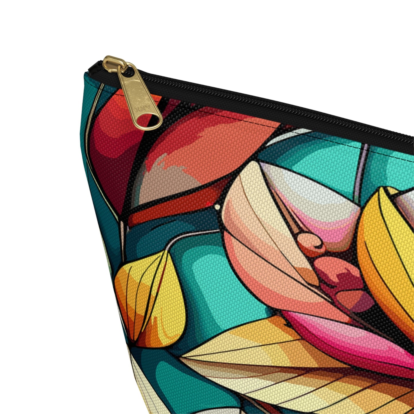 Stained Glass Flowers Accessory Pouch, Floral Makeup Bag, Cosmetic Case, Zipper Pouch, Travel Organizer - Victory Thru Vision