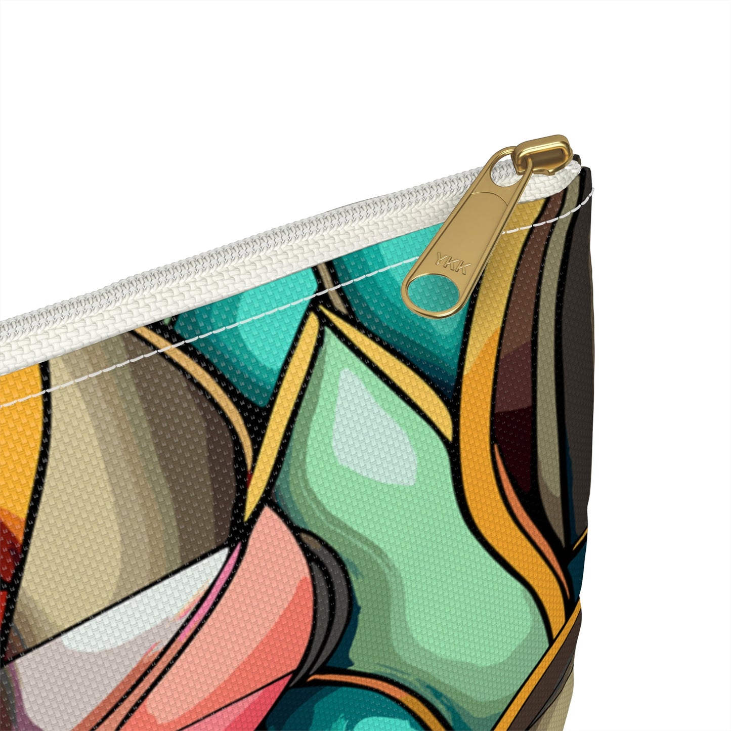 Stained Glass Flowers Accessory Pouch, Floral Pouch, Zippered Pouch, Cosmetic Bag, Makeup Bag, Toiletry Bag - Victory Thru Vision
