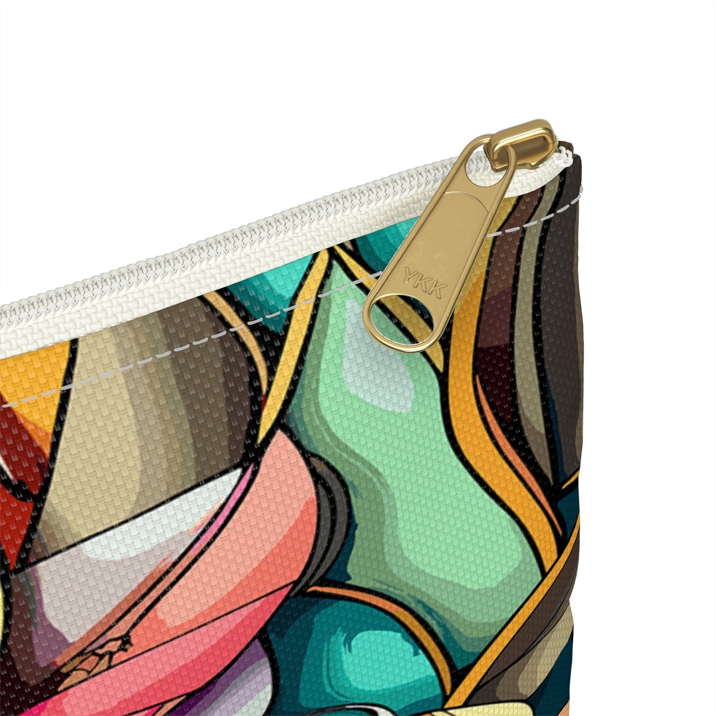 Stained Glass Flowers Accessory Pouch, Floral Pouch, Zippered Pouch, Cosmetic Bag, Makeup Bag, Toiletry Bag - Victory Thru Vision