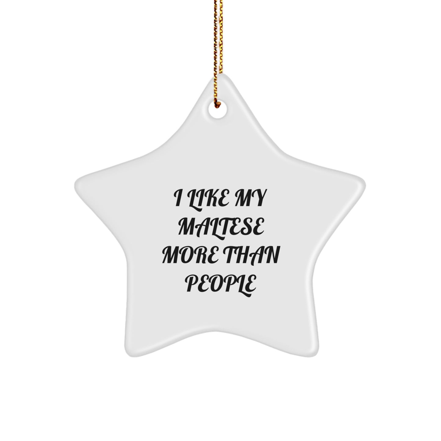 Funny Maltese Dog Gifts from Friends for Christmas - Star Ornament with 'I Like My Maltese More Than People' Quote - Image 1