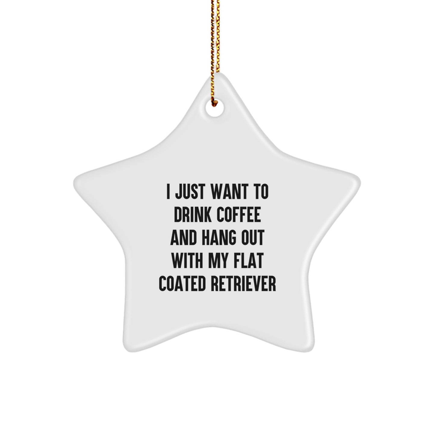 Funny Flat Coated Retriever Dog Gifts from Friends for Christmas, Star Ornament Quote 'I Just Want To Drink Coffee' - Image 1