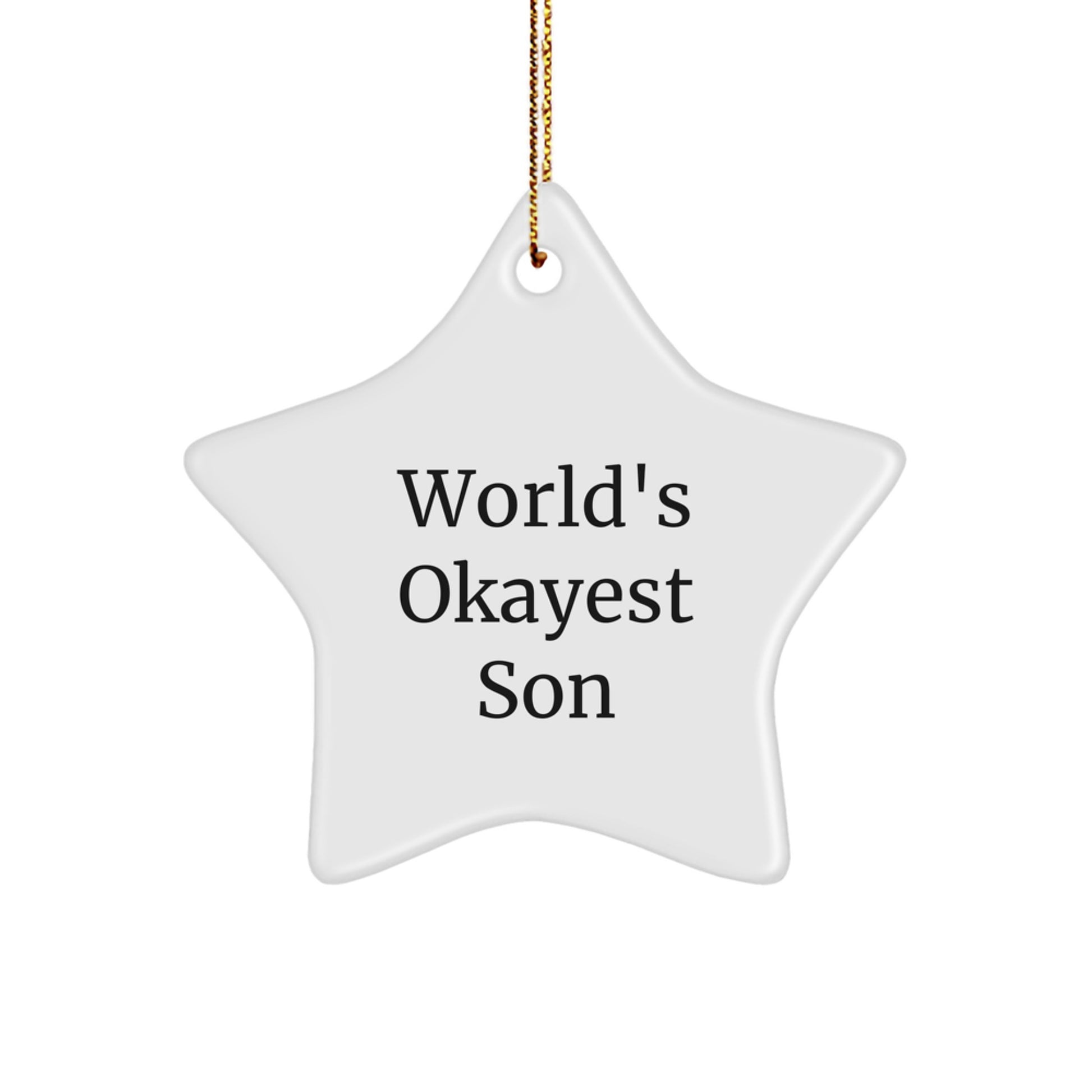 Funny Son Gift, Christmas Unique Star Ornament for Him, 'World's Okayest Son' Quote, Gifts from Family - Image 1