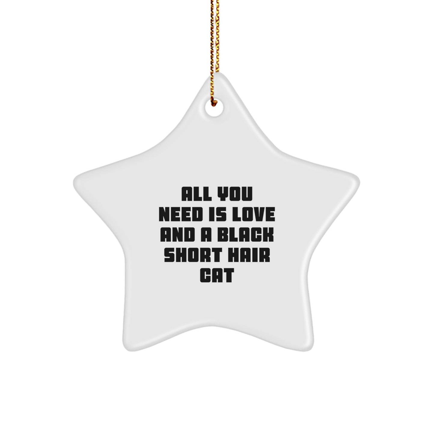 Black Short Hair Cat Star Ornament, Gifts from Friends to Family for Christmas, 'All You Need Is Love And A Black Short Hair Cat' Quote - Image 1