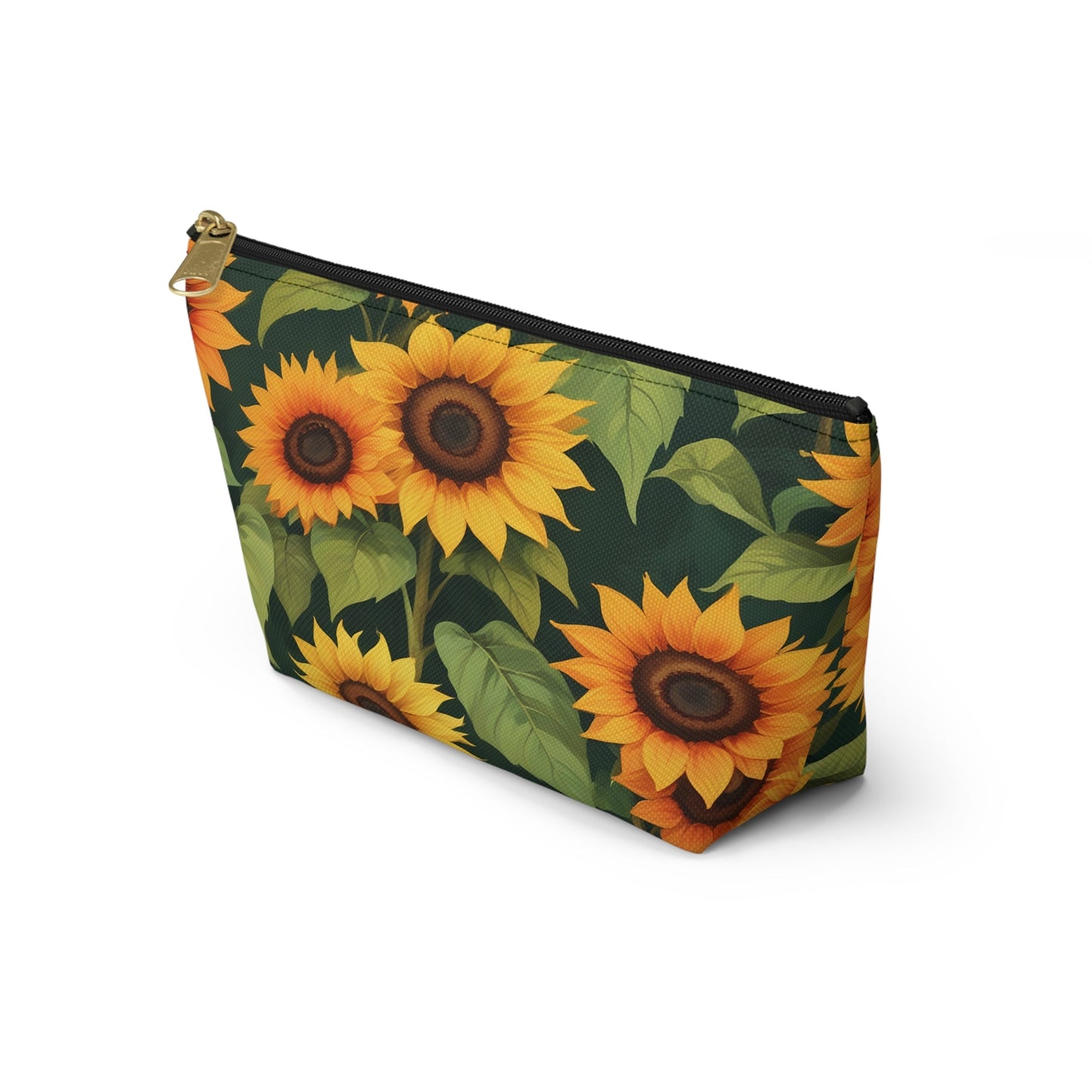 Sunflower Accessory Pouch, Makeup Bag, Floral Print Gift, Botanical Organizer, Zipper Pouch, Gardener's Gift - Victory Thru Vision