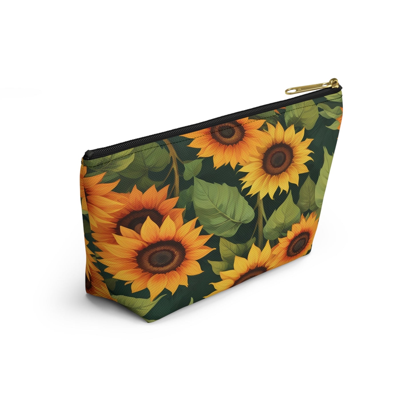 Sunflower Accessory Pouch, Makeup Bag, Floral Print Gift, Botanical Organizer, Zipper Pouch, Gardener's Gift - Victory Thru Vision