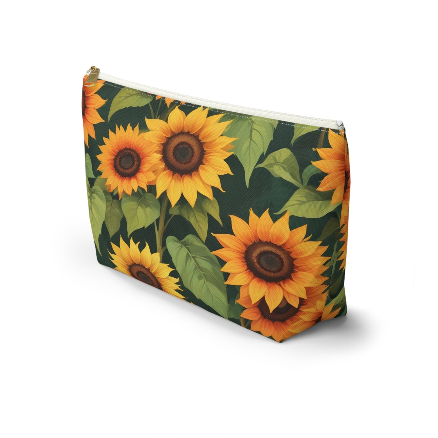 Sunflower Accessory Pouch, Makeup Bag, Floral Print Gift, Botanical Organizer, Zipper Pouch, Gardener's Gift - Victory Thru Vision