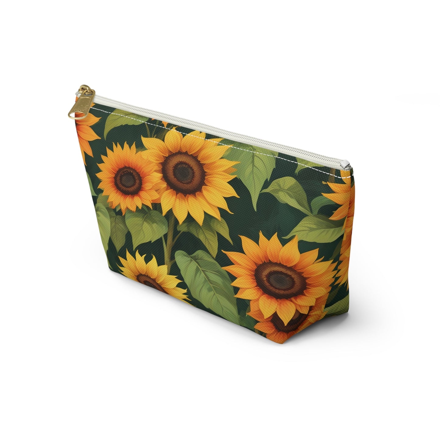 Sunflower Accessory Pouch, Makeup Bag, Floral Print Gift, Botanical Organizer, Zipper Pouch, Gardener's Gift - Victory Thru Vision