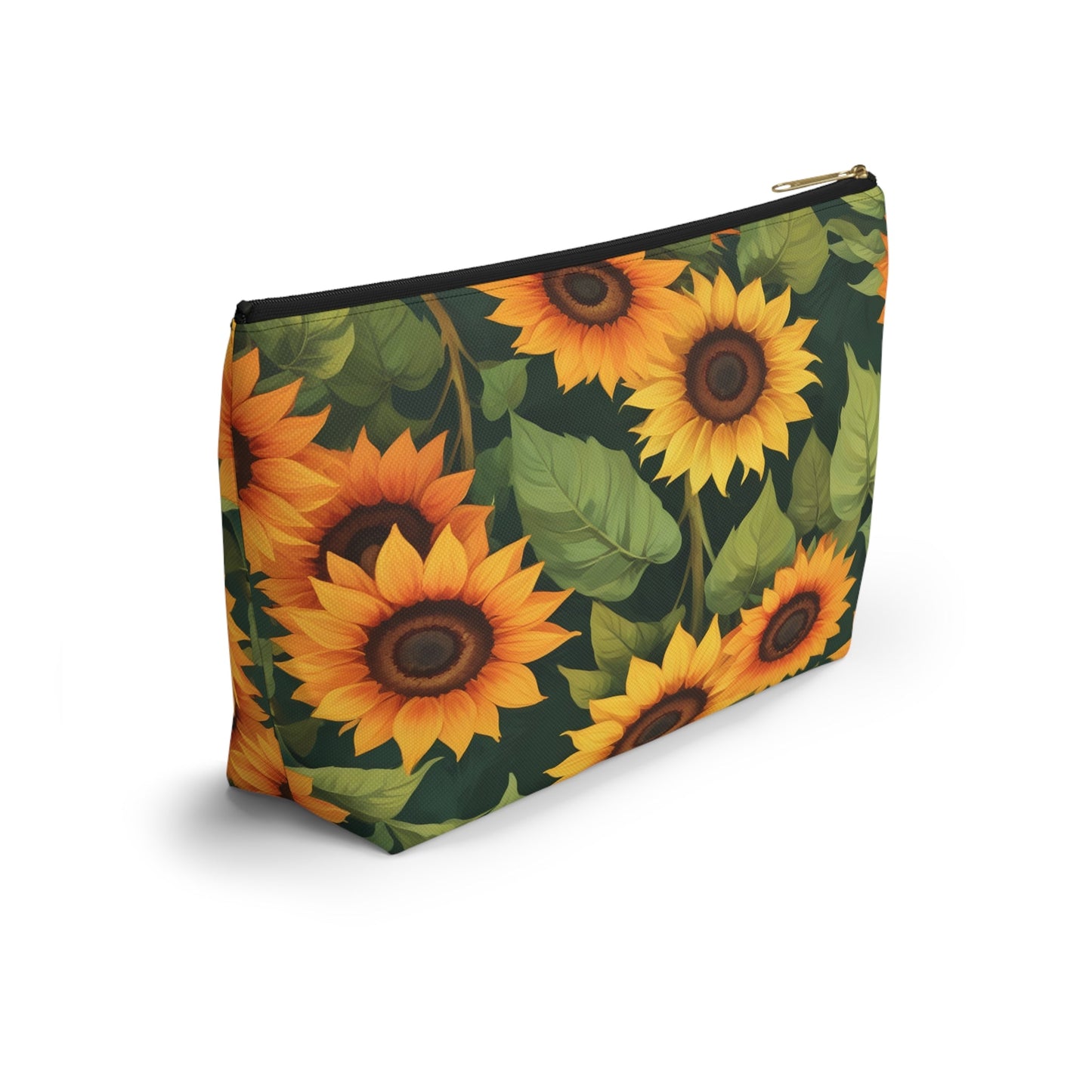 Sunflower Accessory Pouch, Makeup Bag, Floral Print Gift, Botanical Organizer, Zipper Pouch, Gardener's Gift - Victory Thru Vision