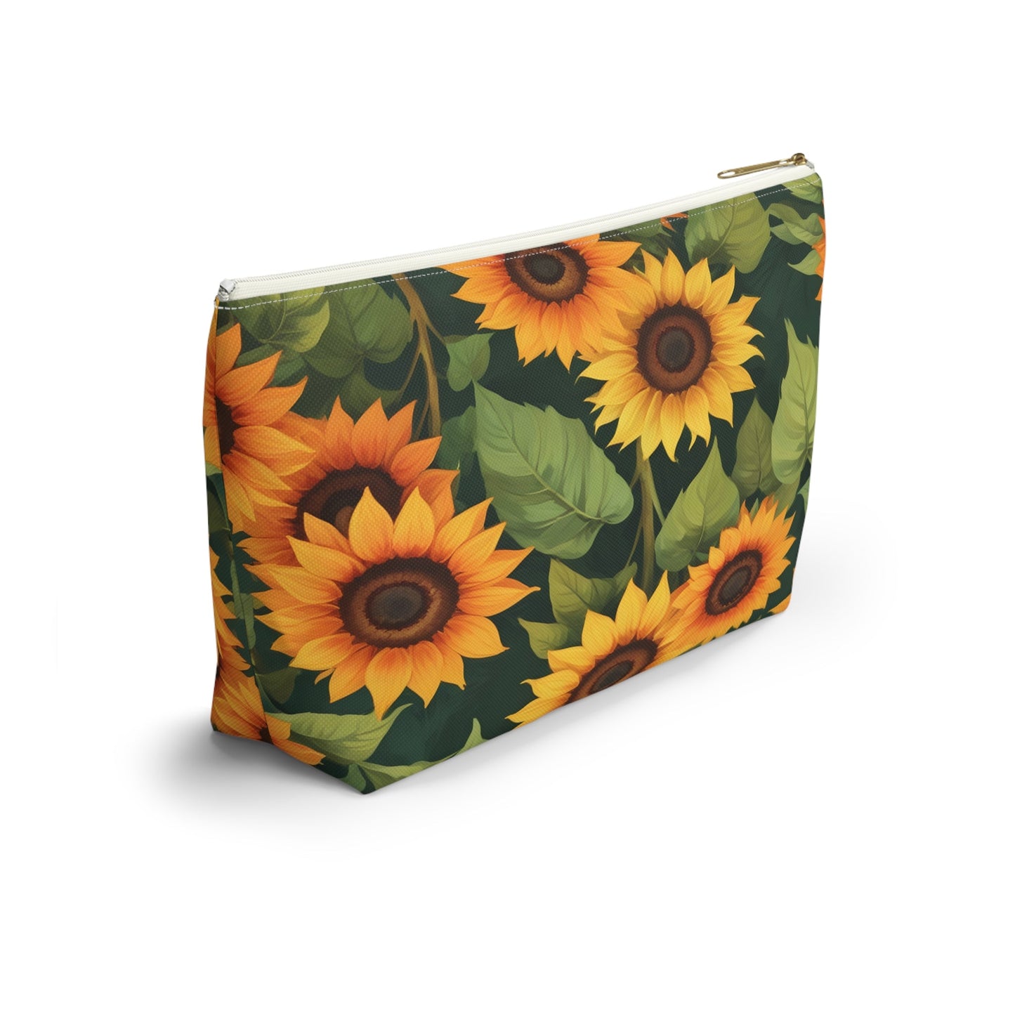 Sunflower Accessory Pouch, Makeup Bag, Floral Print Gift, Botanical Organizer, Zipper Pouch, Gardener's Gift - Victory Thru Vision