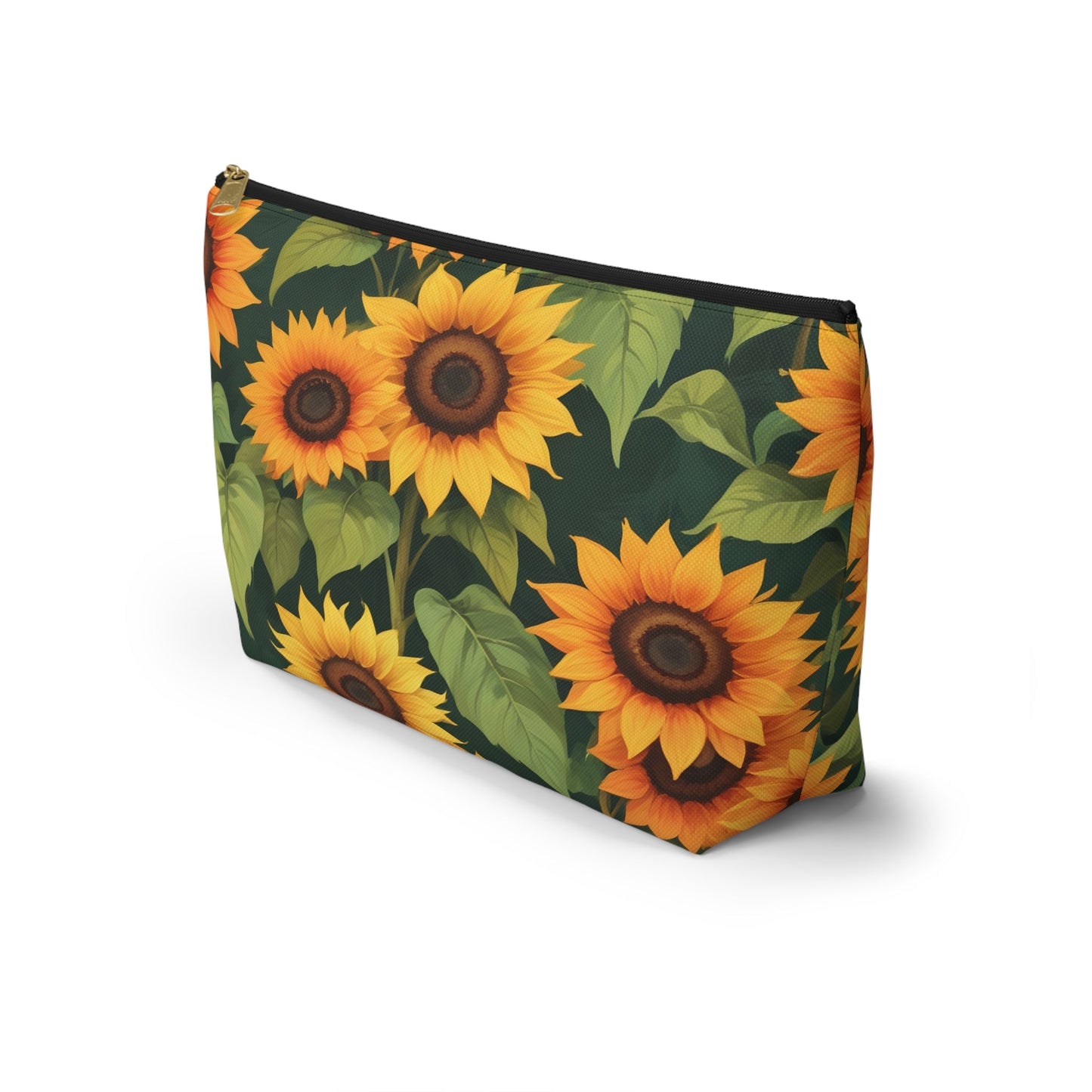 Sunflower Accessory Pouch, Makeup Bag, Floral Print Gift, Botanical Organizer, Zipper Pouch, Gardener's Gift - Victory Thru Vision