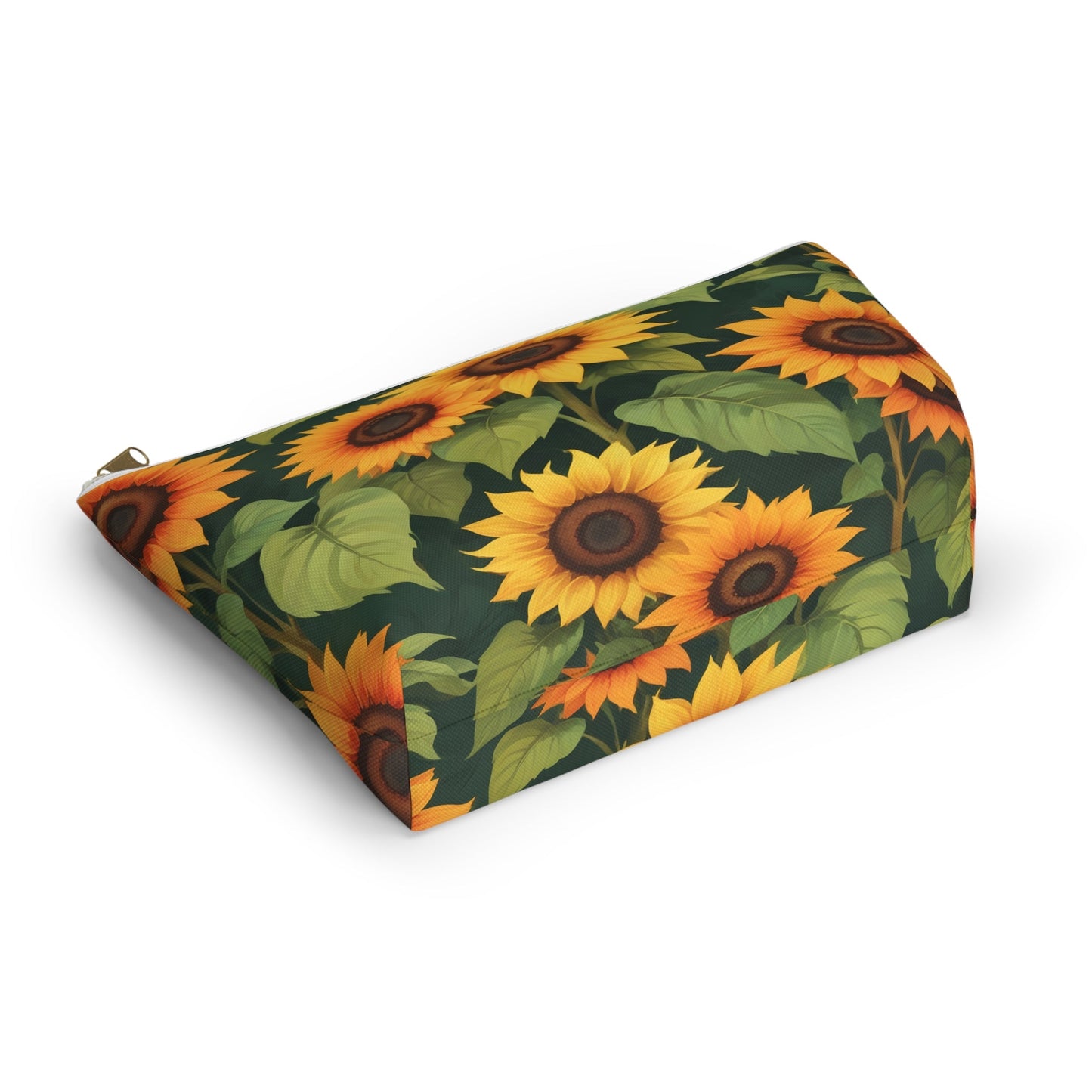 Sunflower Accessory Pouch, Makeup Bag, Floral Print Gift, Botanical Organizer, Zipper Pouch, Gardener's Gift - Victory Thru Vision