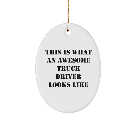 Truck Driver Gifts from Friends, Funny Oval Ornament for Christmas, 'This Is What An Awesome Truck Driver Looks Like' - Victory Thru Vision