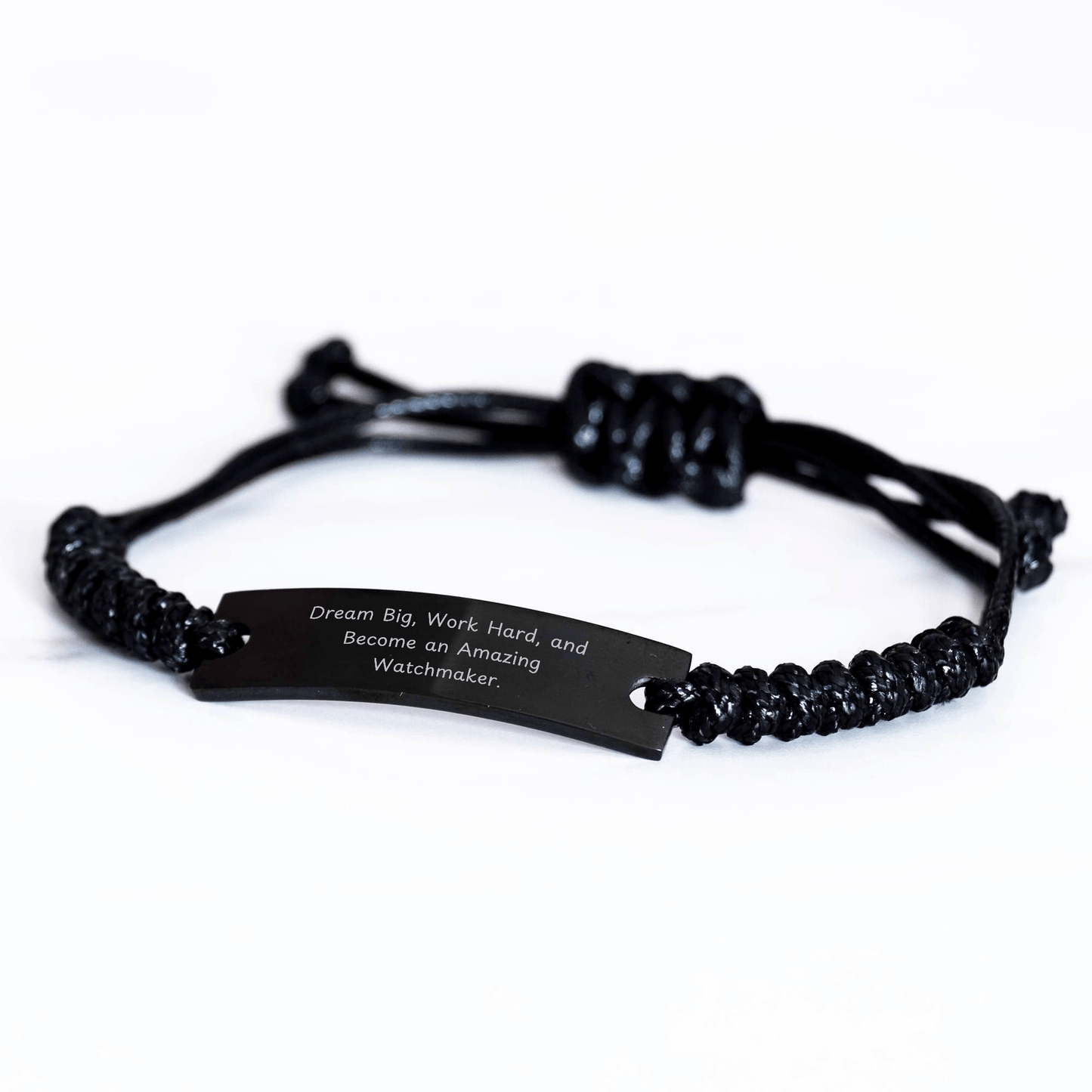 Watchmaker Rope Bracelet Gifts from Friends for Graduation, 'Dream Big, Work Hard, And Become An Amazing Watchmaker.' Quote, Adjustable Black Rope Watchmaker Gift for Men and Women - Victory Thru Vision