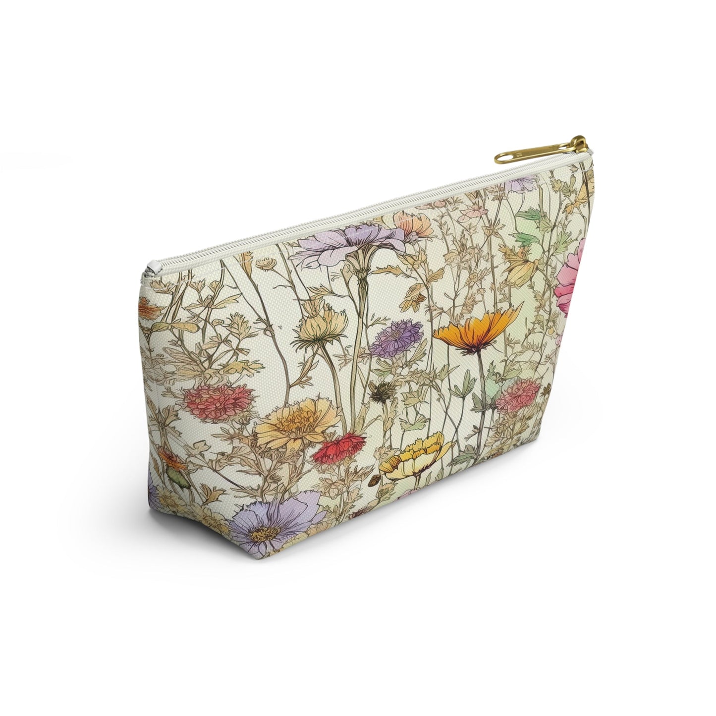 Wildflowers Accessory Bag, Floral Travel Organizer, Makeup Case, Botanical Gift, Zipper Bag, Boho Cosmetics Pouch - Victory Thru Vision