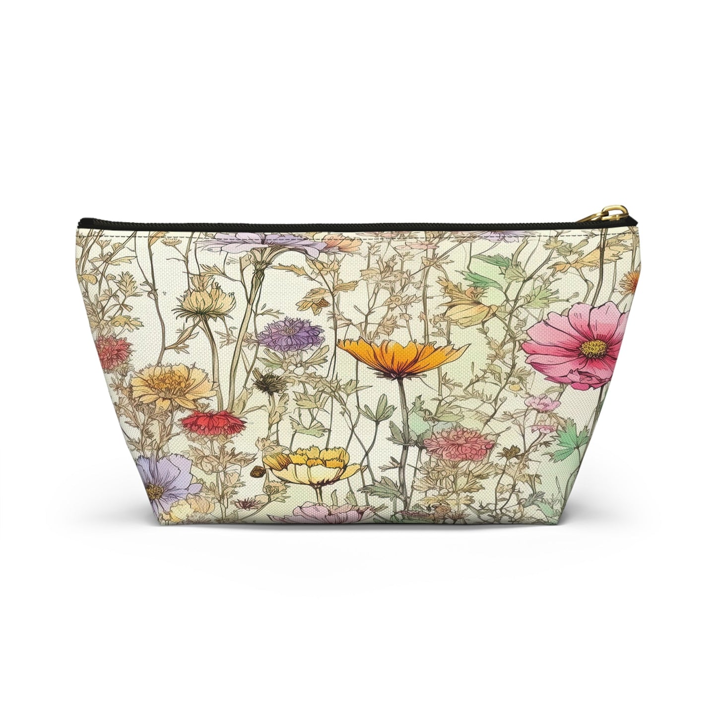 Wildflowers Accessory Bag, Floral Travel Organizer, Makeup Case, Botanical Gift, Zipper Bag, Boho Cosmetics Pouch - Victory Thru Vision