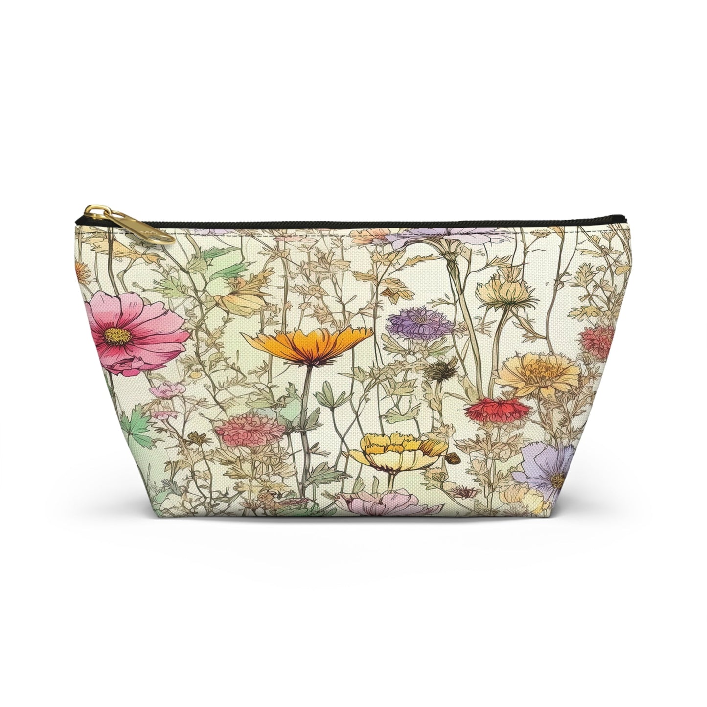 Wildflowers Accessory Bag, Floral Travel Organizer, Makeup Case, Botanical Gift, Zipper Bag, Boho Cosmetics Pouch - Victory Thru Vision