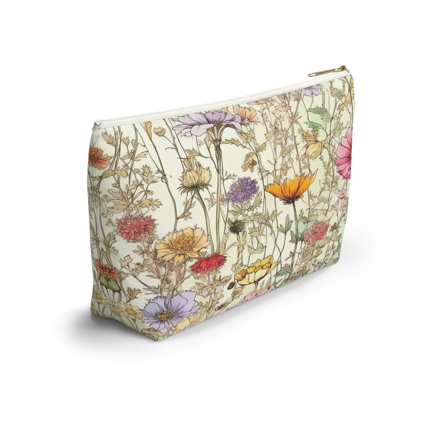 Wildflowers Accessory Bag, Floral Travel Organizer, Makeup Case, Botanical Gift, Zipper Bag, Boho Cosmetics Pouch - Victory Thru Vision