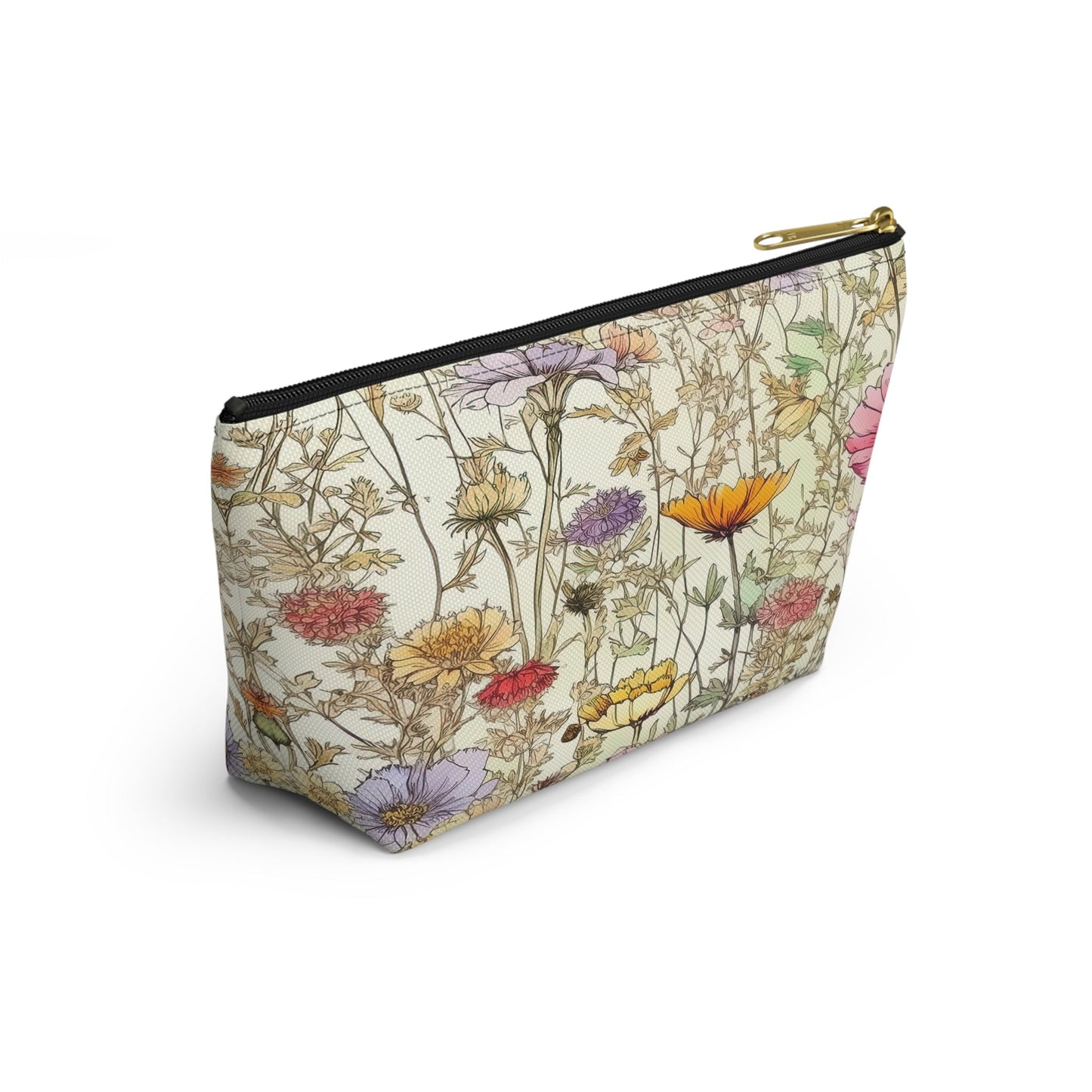 Wildflowers Accessory Bag, Floral Travel Organizer, Makeup Case, Botanical Gift, Zipper Bag, Boho Cosmetics Pouch - Victory Thru Vision