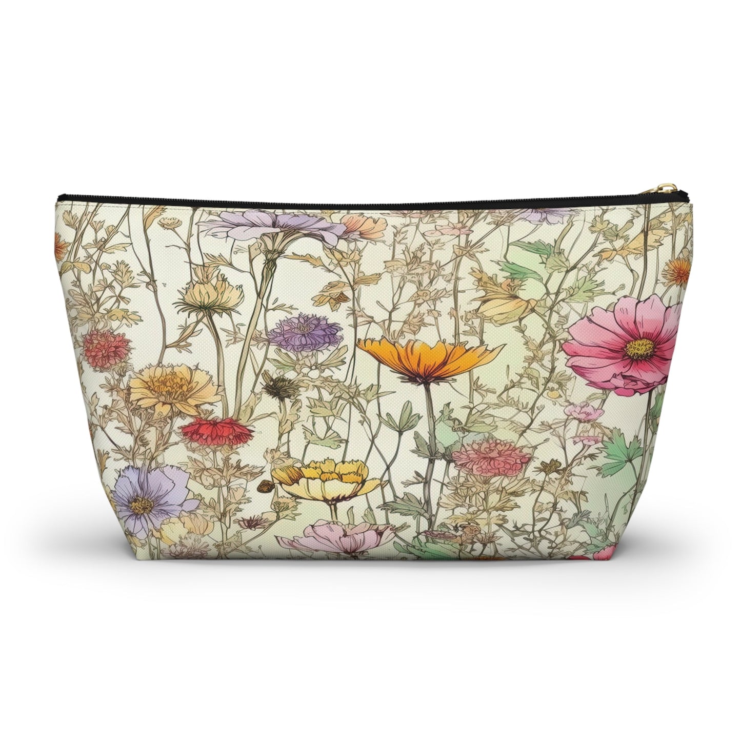 Wildflowers Accessory Bag, Floral Travel Organizer, Makeup Case, Botanical Gift, Zipper Bag, Boho Cosmetics Pouch - Victory Thru Vision