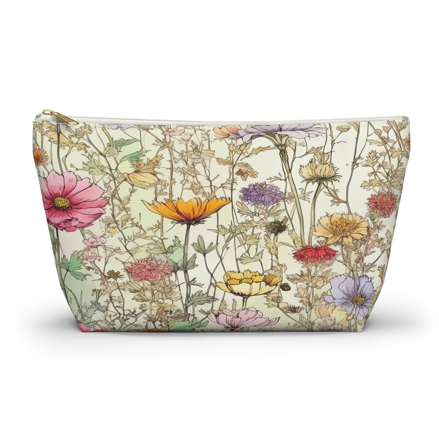 Wildflowers Accessory Bag, Floral Travel Organizer, Makeup Case, Botanical Gift, Zipper Bag, Boho Cosmetics Pouch - Victory Thru Vision