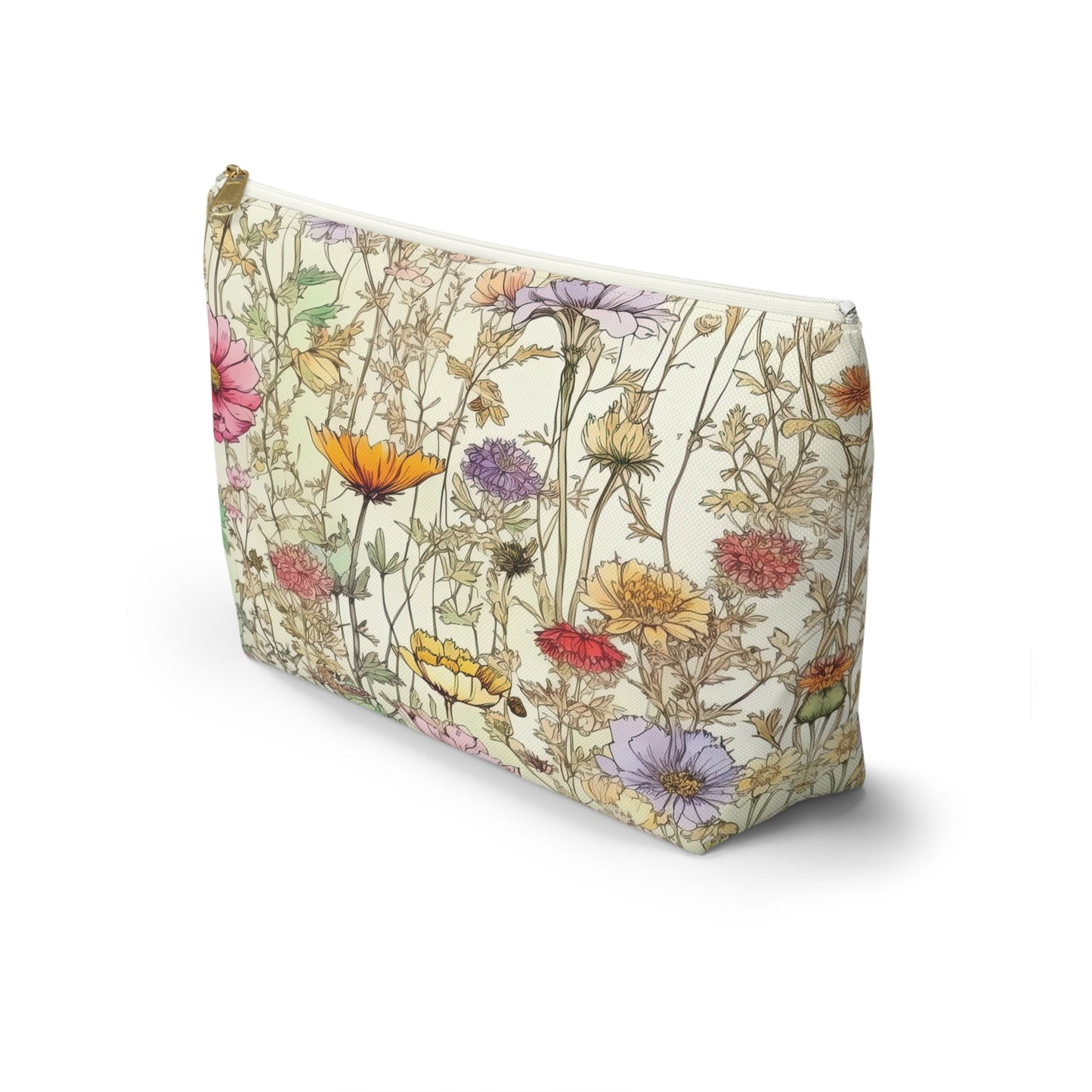 Wildflowers Accessory Bag, Floral Travel Organizer, Makeup Case, Botanical Gift, Zipper Bag, Boho Cosmetics Pouch - Victory Thru Vision