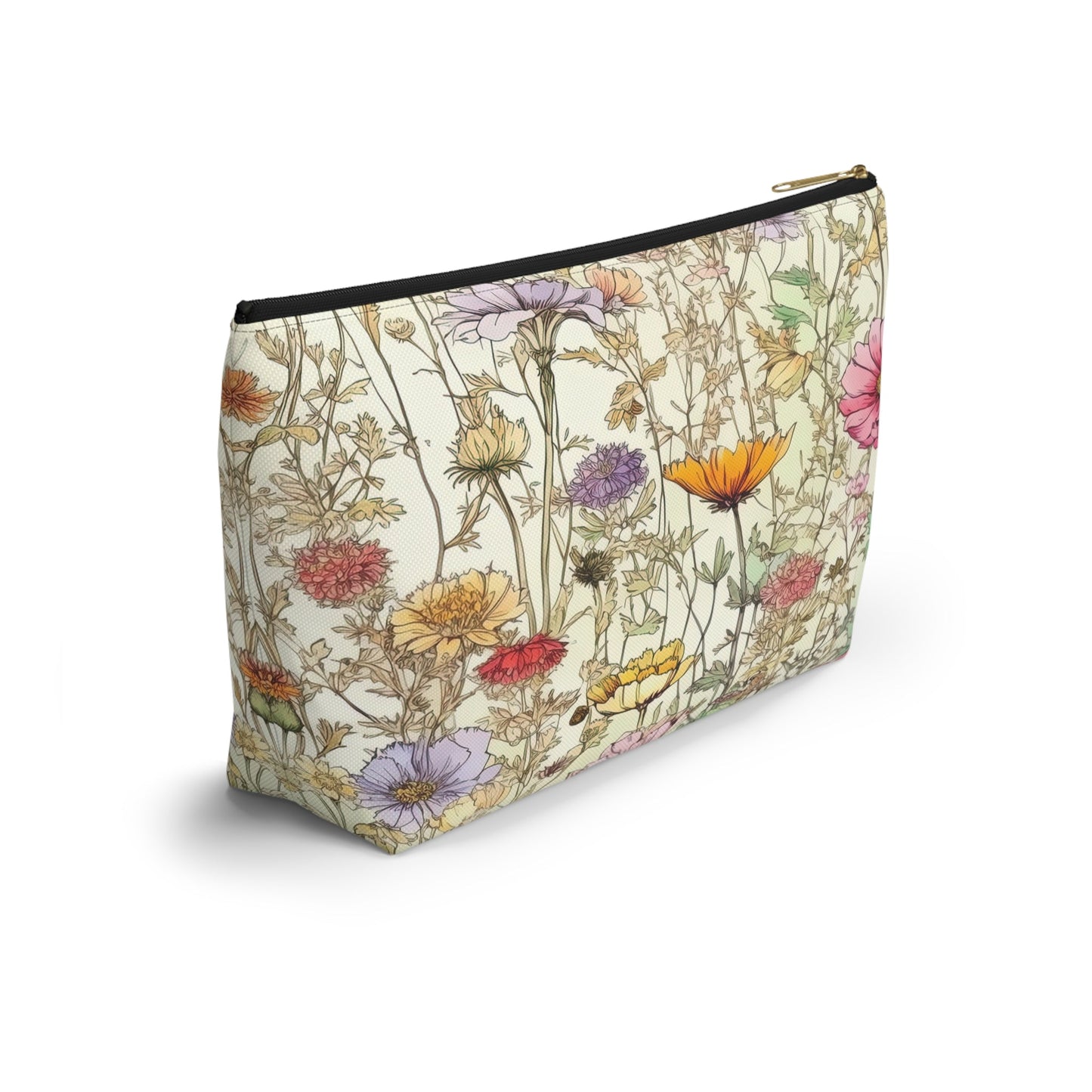 Wildflowers Accessory Bag, Floral Travel Organizer, Makeup Case, Botanical Gift, Zipper Bag, Boho Cosmetics Pouch - Victory Thru Vision