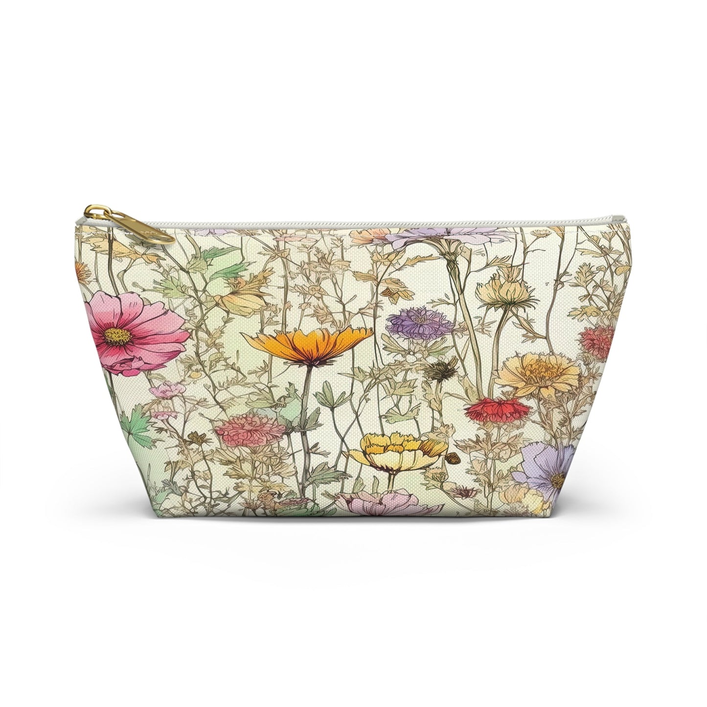 Wildflowers Accessory Bag, Floral Travel Organizer, Makeup Case, Botanical Gift, Zipper Bag, Boho Cosmetics Pouch - Victory Thru Vision