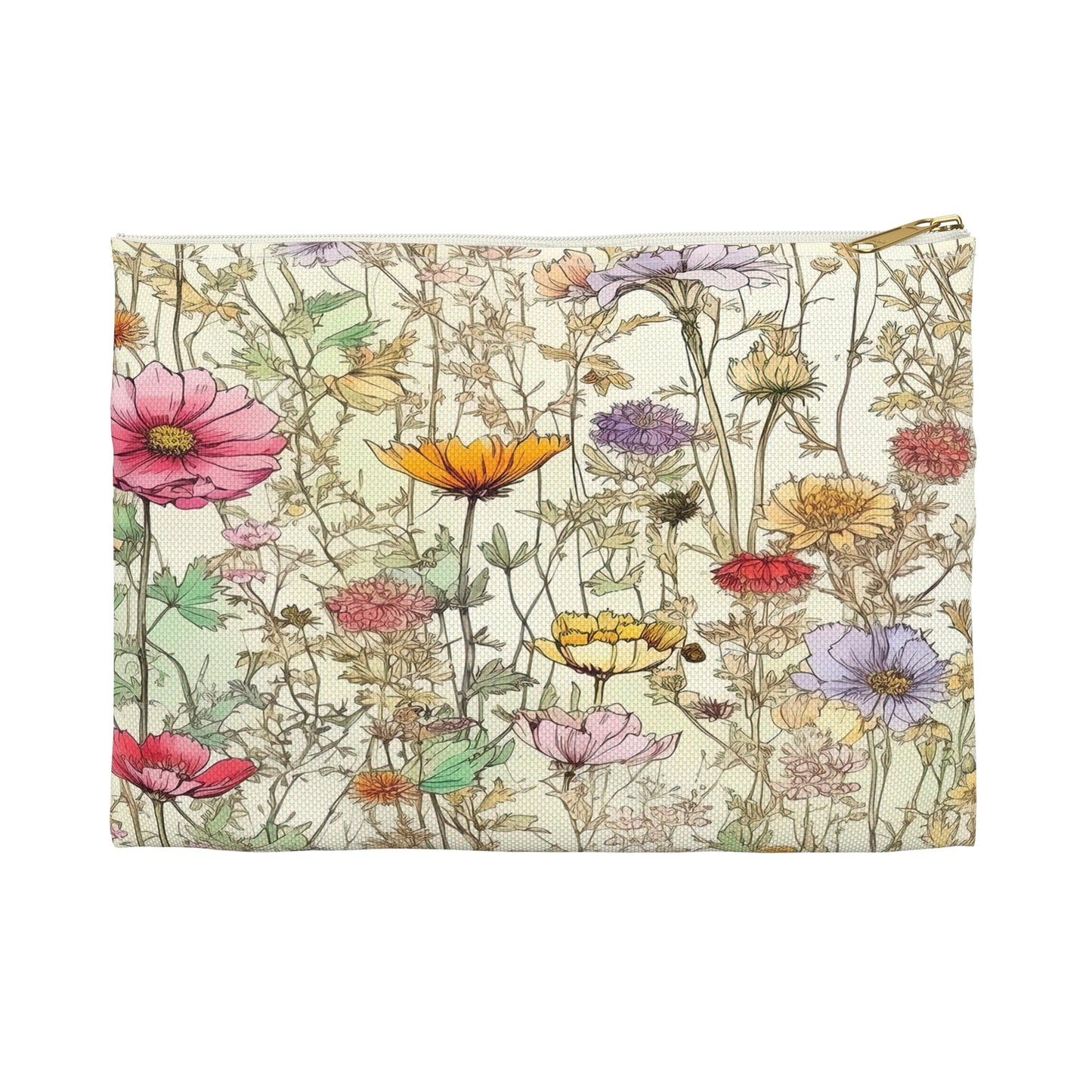 Wildflowers Accessory Pouch, Floral Makeup Bag, Botanical Zipper Pouch, Nature Lover Gift, Boho Travel Organizer - Victory Thru Vision