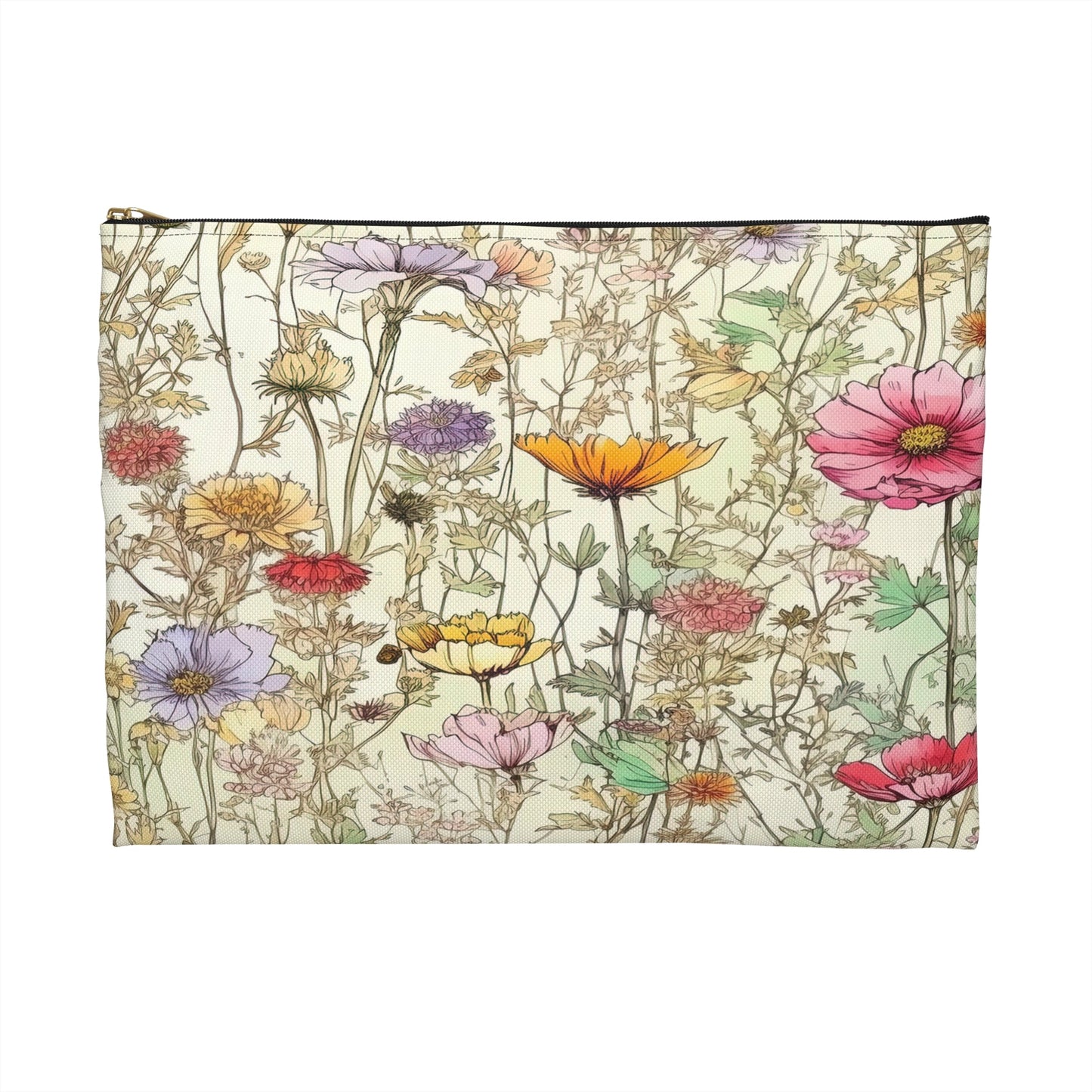 Wildflowers Accessory Pouch, Floral Makeup Bag, Botanical Zipper Pouch, Nature Lover Gift, Boho Travel Organizer - Victory Thru Vision