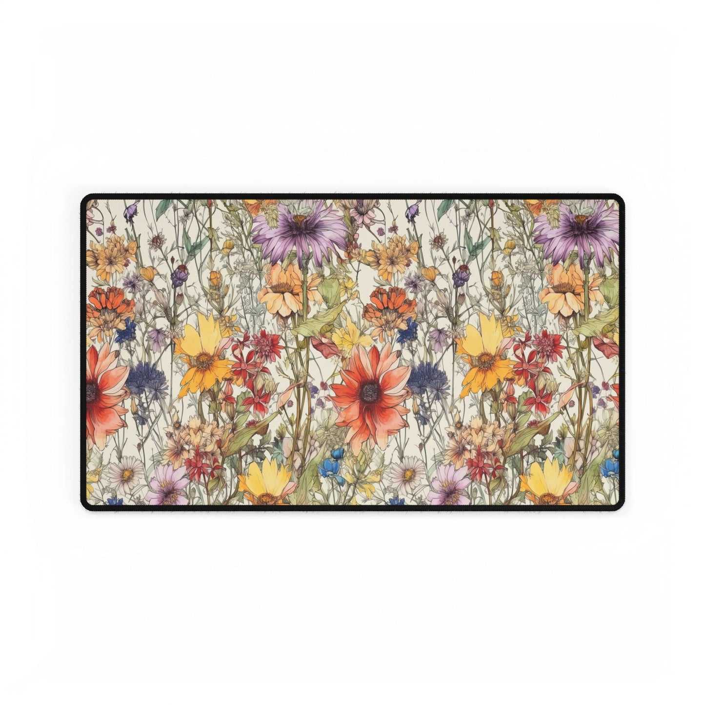 Wildflowers Desk Mat, Floral Mouse Pad, Botanical Office Decor, Nature Desk Accessories, Non-Slip Gaming Mat - Victory Thru Vision