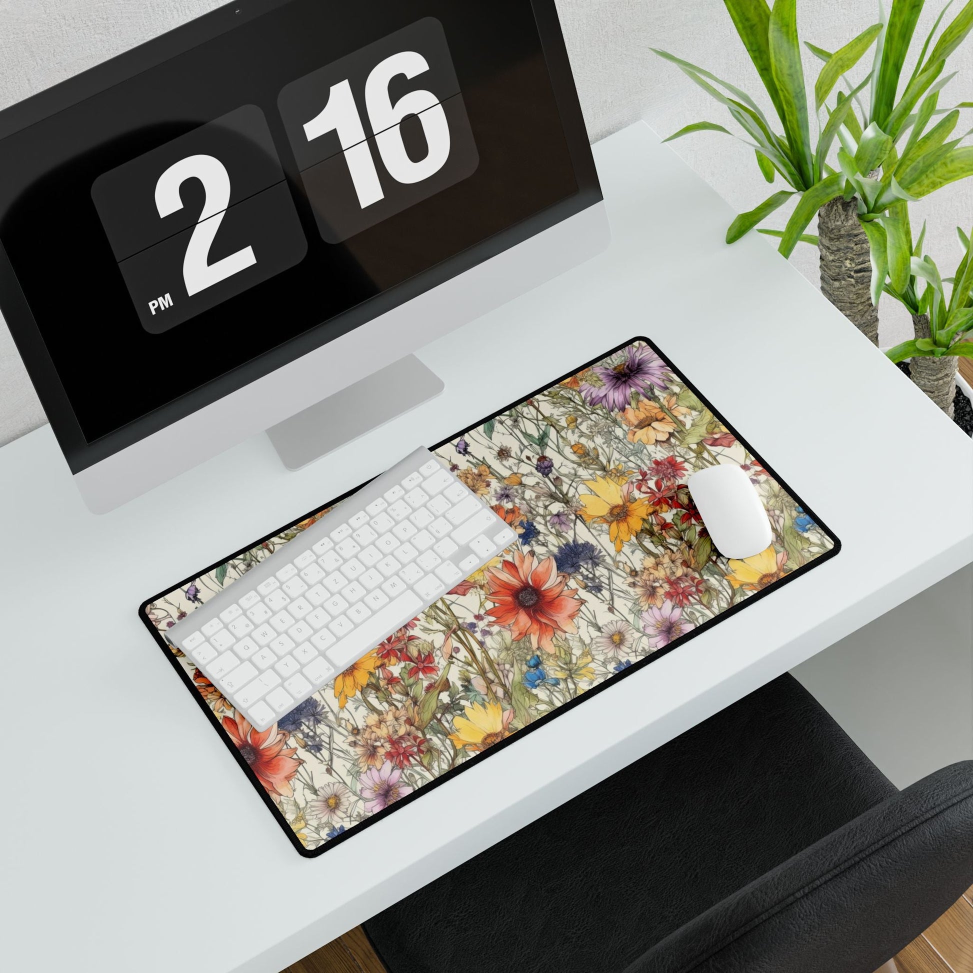 Wildflowers Desk Mat, Floral Mouse Pad, Botanical Office Decor, Nature Desk Accessories, Non-Slip Gaming Mat - Victory Thru Vision