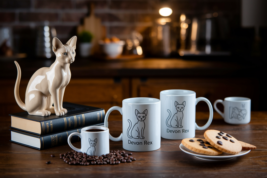 Cover image for 4 Thoughtful Devon Rex Cat Mugs