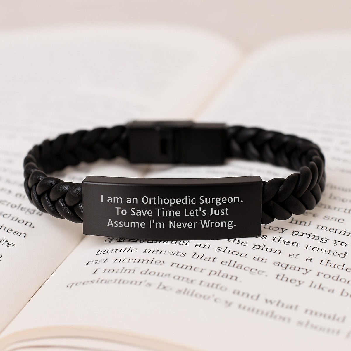 Funny Orthopedic Surgeon Gifts from Friends - Christmas Unique Presents for Orthopedic Surgeon Men with Interlaced Leather Bracelet, Never Wrong Quote - Image 3