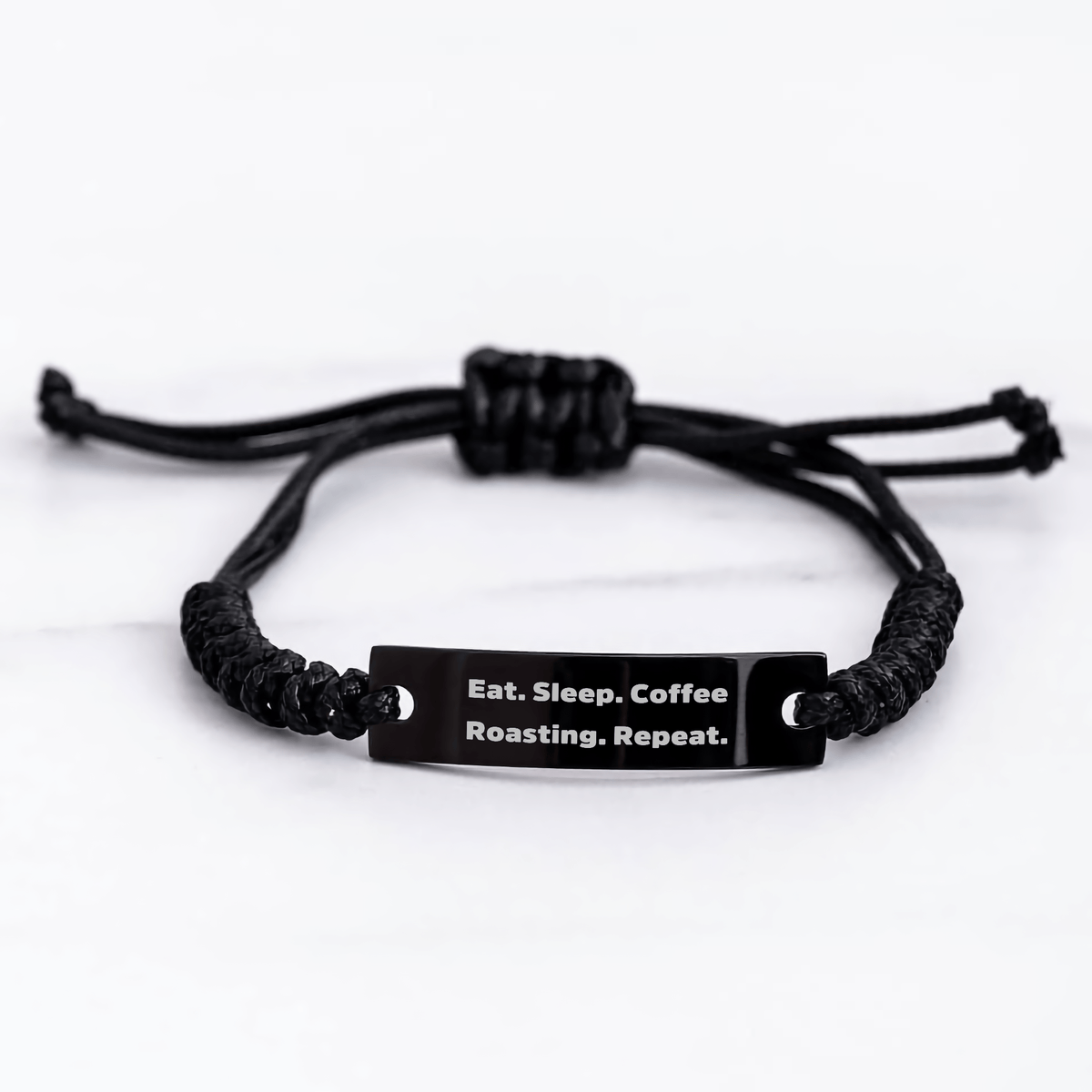 Funny Coffee Roasting Gifts for Men - Eat. Sleep. Coffee Roasting. Repeat. Rope Bracelet, Adjustable Black Rope for Dad, Unique Father's Day Unique Gifts from Family - Victory Thru Vision 