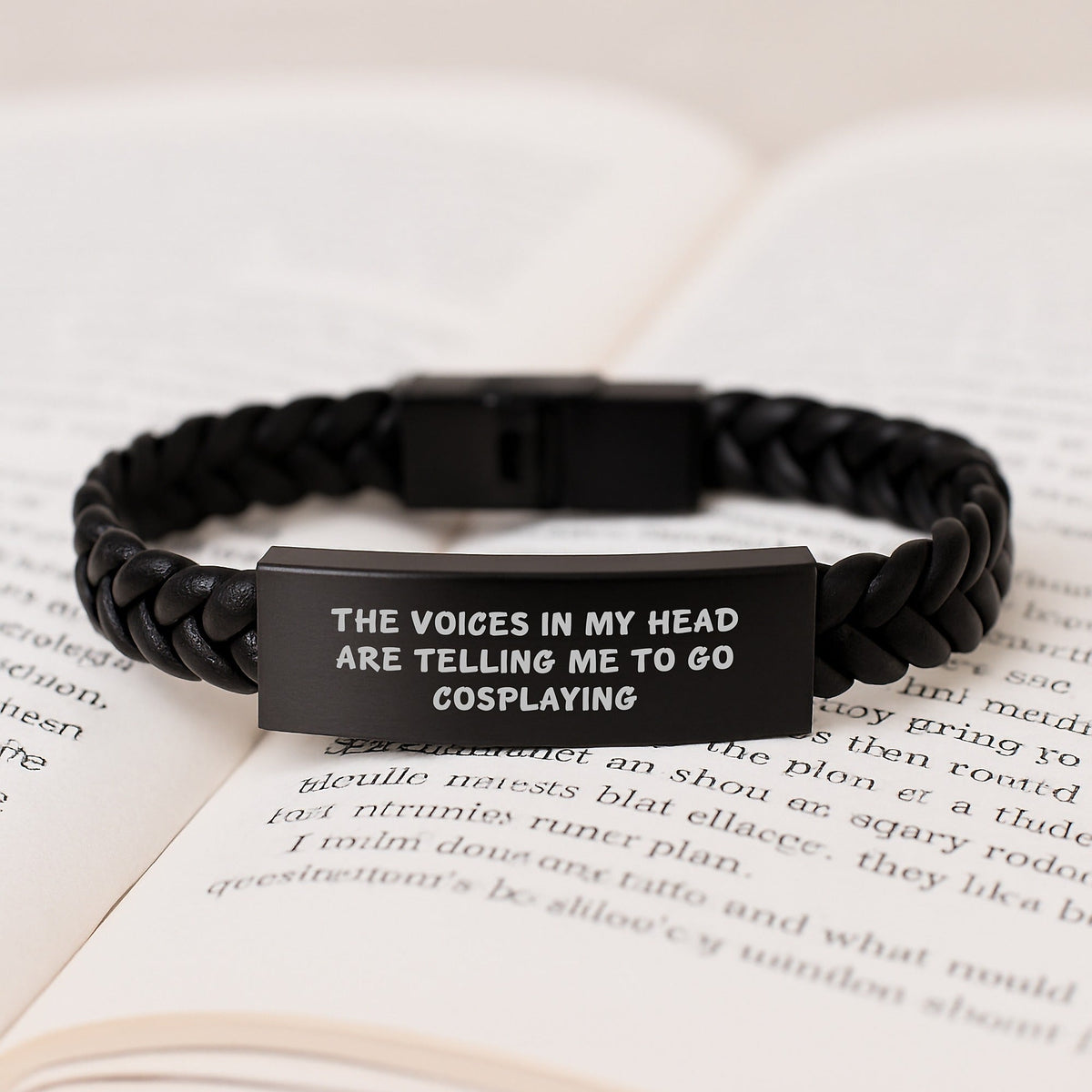 Funny Cosplaying Gift Ideas for Friends, Coworkers, and Family - Interlaced Leather Birthday Unique Gift from Men, Women, and Friends saying 'The Voices In My Head Are Telling Me To Go Cosplaying' - Victory Thru Vision