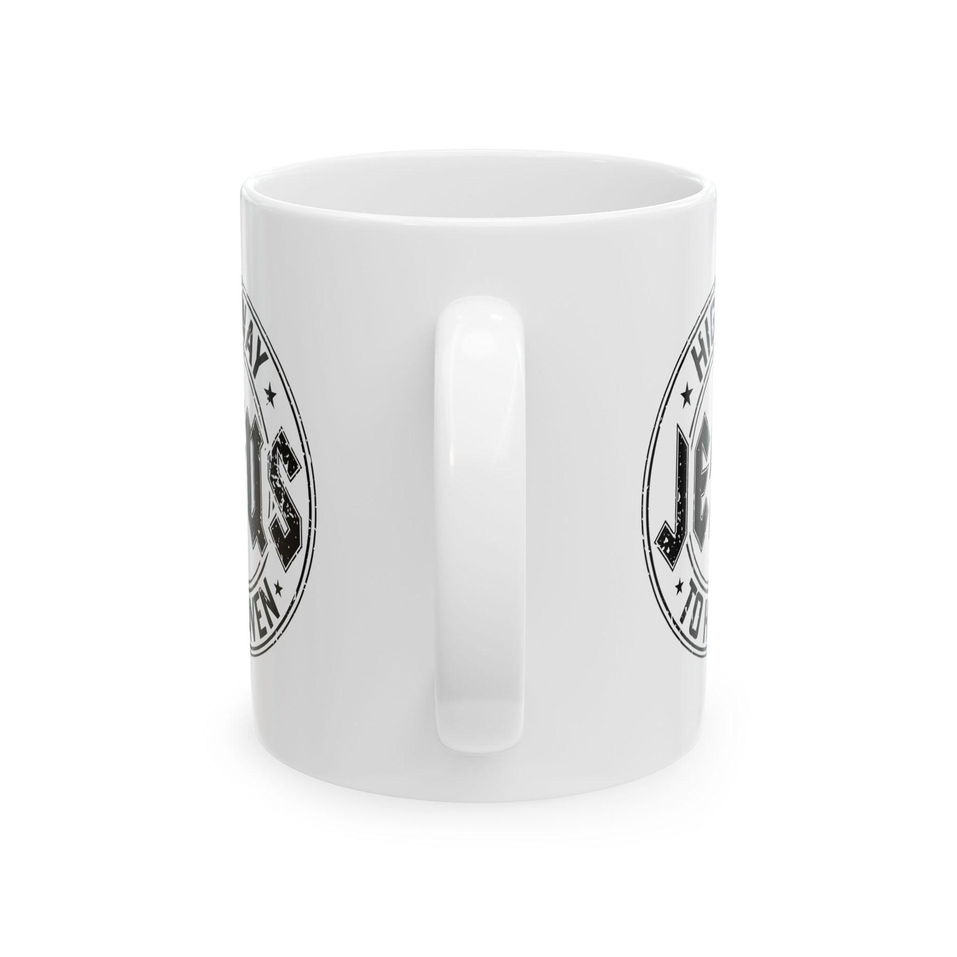 Religious Mug, Jesus Highway To Heaven, Christian Coffee Cup, Faith Ceramic Mug, Inspirational Tea Mug, Religious Gift Mug - Victory Thru Vision 