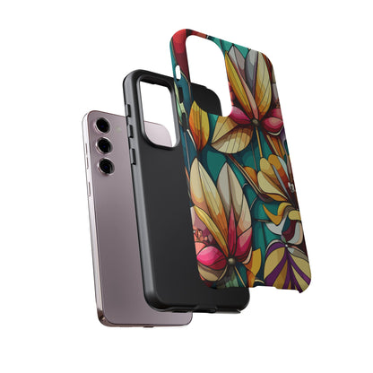 Phone Case, Stain Glass Flowers Design - Floral Tough Cover, Protective Smartphone Case, Cute Flower Pattern