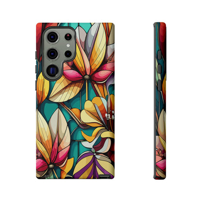 Phone Case, Stain Glass Flowers Design - Floral Tough Cover, Protective Smartphone Case, Cute Flower Pattern