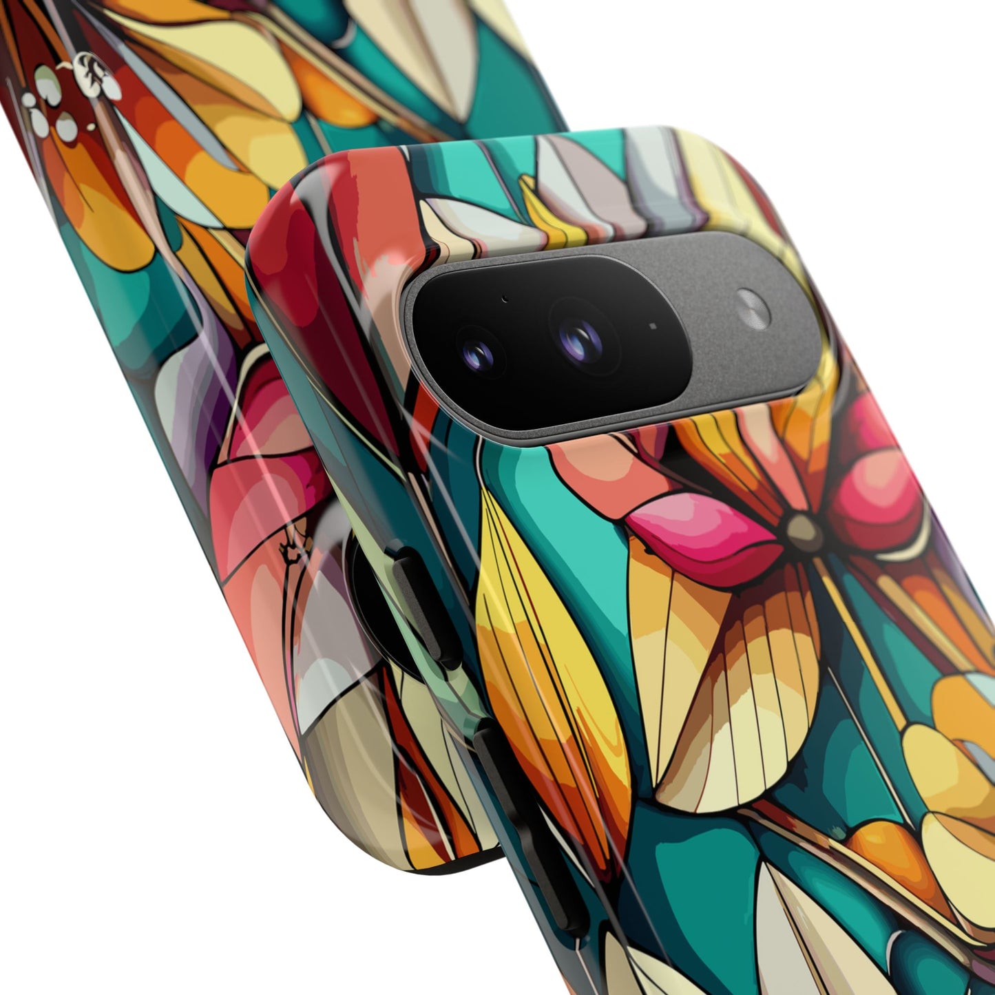 Phone Case, Stain Glass Flowers Design - Floral Tough Cover, Protective Smartphone Case, Cute Flower Pattern