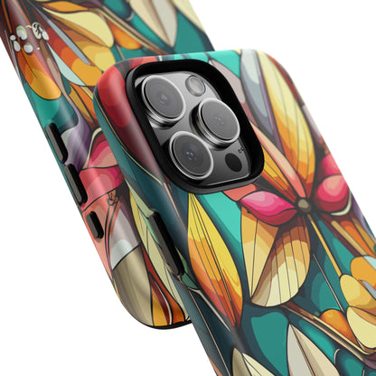 Phone Case, Stain Glass Flowers Design - Floral Tough Cover, Protective Smartphone Case, Cute Flower Pattern