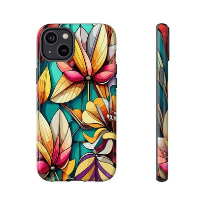 Phone Case, Stain Glass Flowers Design - Floral Tough Cover, Protective Smartphone Case, Cute Flower Pattern